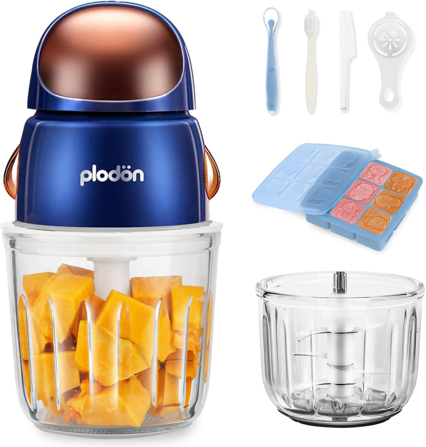 Baby Food Maker Mini Cute and Small Food Processor Puree Blender Grinder Chopper with 2 Glass Bowls(0.6L+0.3L) 8 Blades Electric (Without Battery) -2 Bowls image number 3