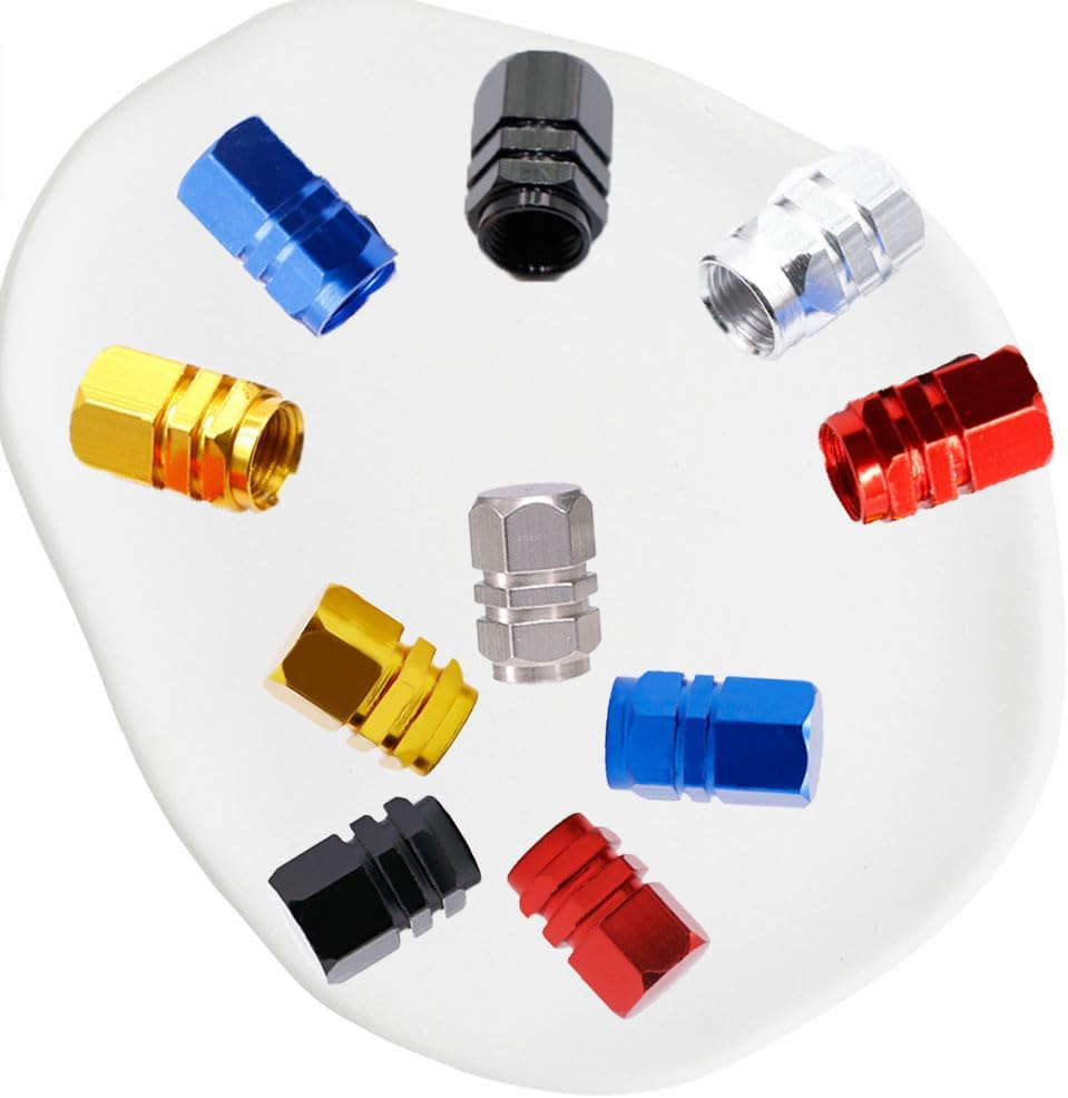 Valve Stem Caps 20 Pcs, Tire Valve Caps Valve Stem Caps, Hexagon Shape, for Motorbike, Car, Bike, Trucks, Bicycle for Prevent Air Leakage(Blue, Silver, Red, Gold, Black) image number 1