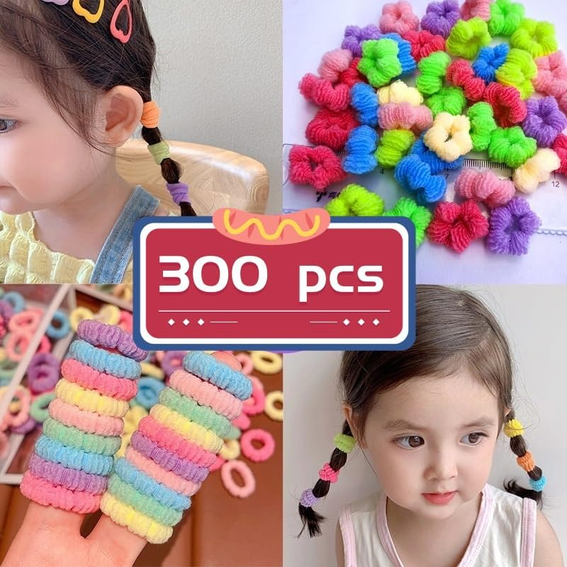4 Textures Baby Hair Ties Seamless, Seamless Cotton Toddler Hair Ties,Seamless Cotton Ponytail Holders for Kids, Women,0.8In Soft & Stretchy Hair Bands, No Damage, Easy off Tiny Scrunchies(300Pcs) image number 2