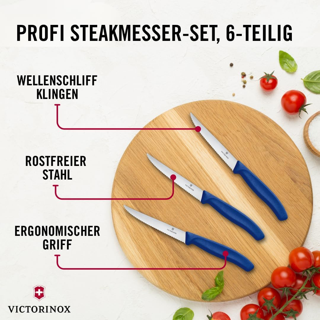 Victorinox Swiss Classic Steak & Pizza Knife, 6 Piece Set, Wavy Edge 11Cm - Blue image number 3