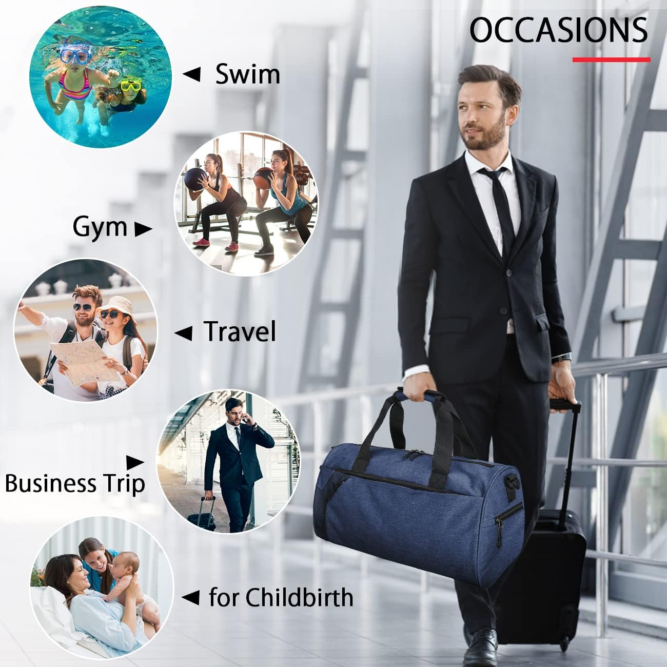 Duffle Bag for Men Women 40L Waterproof Sport Duffels Bags Gym Travel Bag with Shoes Compartment Weekender Overnight Bags Lightweight Carry on Bag with Wet Pocket,Navy - Navy image number 6