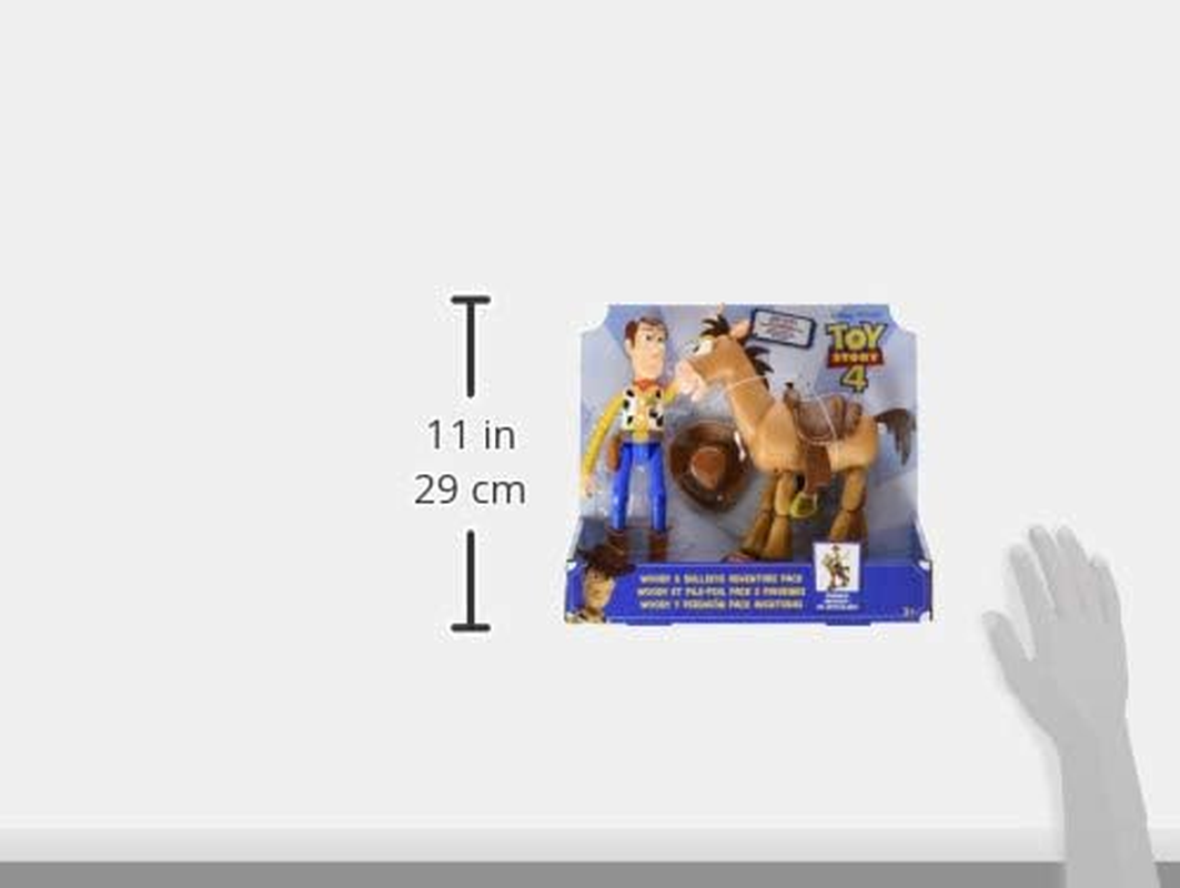 Mattel Disney Pixar Toy Story 4 Movie Set of 2 Action Figures, Collectible Pack Includes with Woody with Removable Hat & Rideable Bullseye image number 1