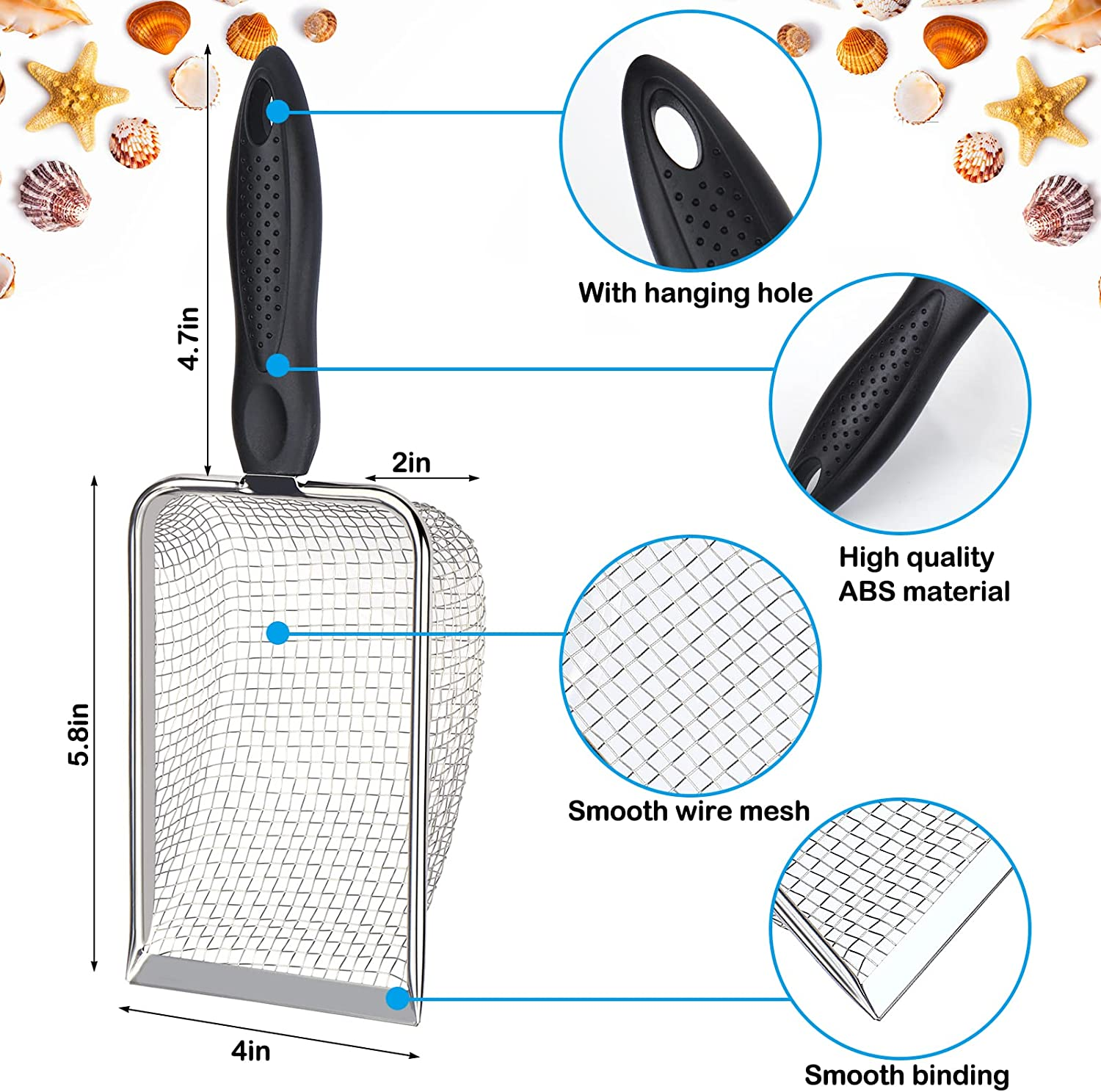 Beach Mesh Shovel with Mesh Beach Bag for Filter Sand, Kids Shell Collecting Scooper for Picking up Shells, Shark Tooth Sifter for Boys and Girls, Beach Toy image number 2