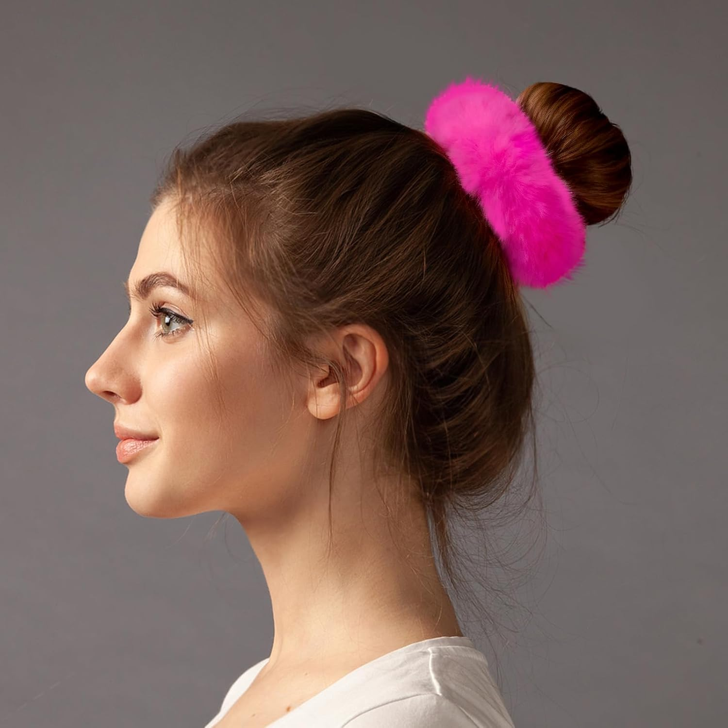 Plush Scrunchie Hair Scrunchie, 2 Pieces Plush Hair Bands, Women'S Pom Pom Headbands, Fluffy Hair Bobbles for Women and Girls image number 6