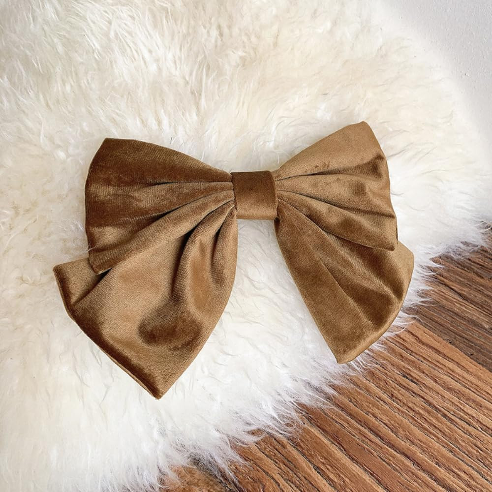 Large Hair Bow Clip, Velvet Bow Hair Clips, Elegant French Hair Clip, Bow Hair Accessories, Fabric Hair Accessories for Women, Wedding, Banquet, Daily, Brown