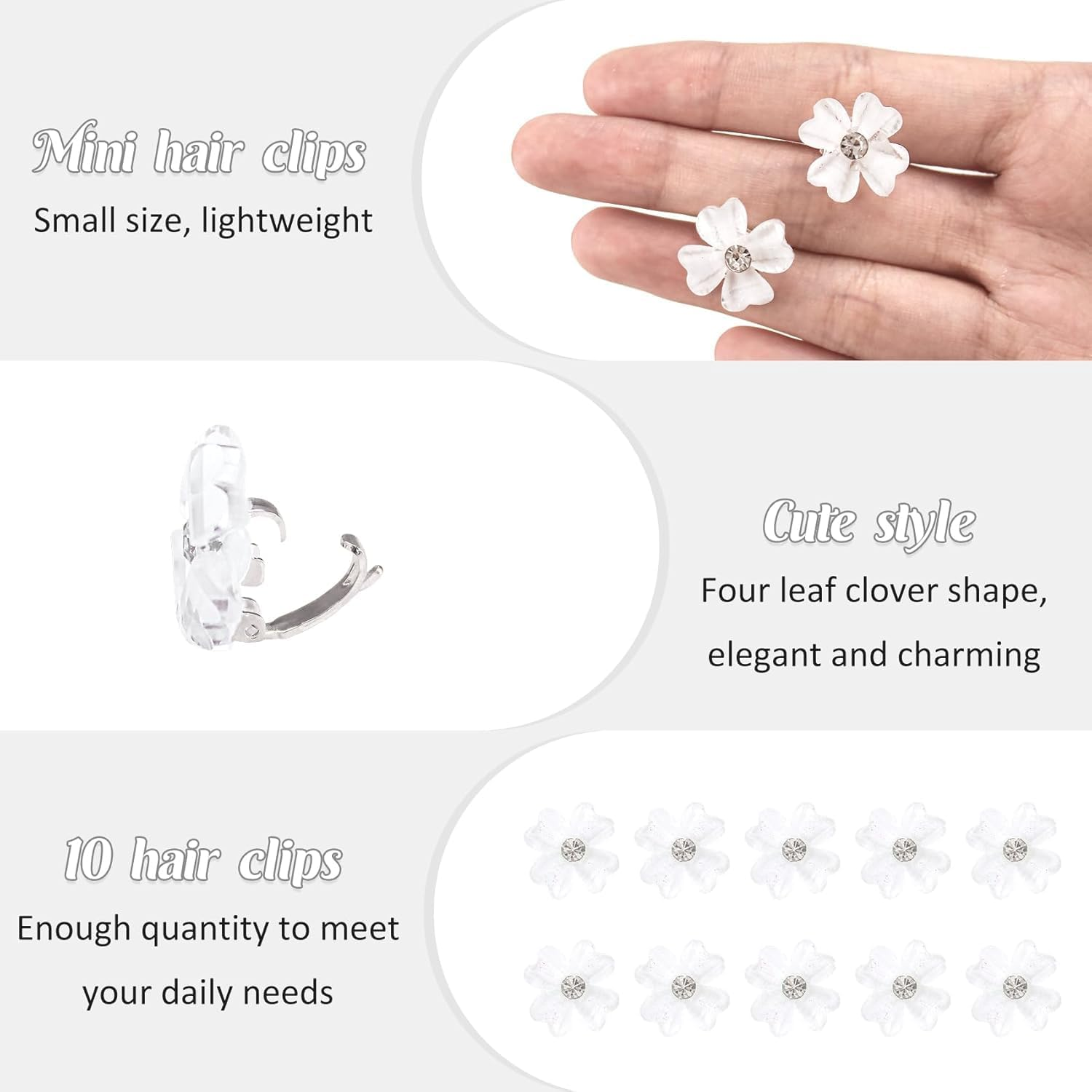 SHUNYUNG Mini White Clover Flower Hair Clips, 20Pcs, 0.63 Inches, Rhinestone, Daisy Flower, Cute Design, Women and Girls image number 1