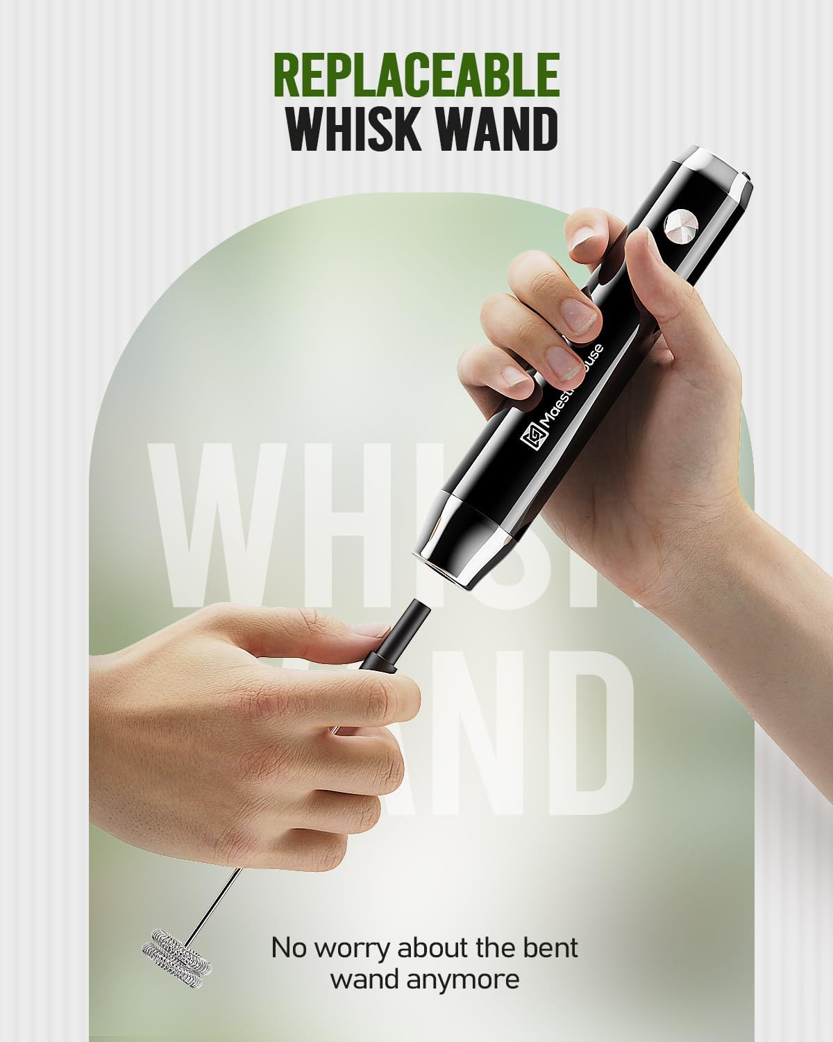 Maestri House Rechargeable Milk Frother, Handheld Electric Foam Maker Waterproof Detachable Stainless Steel Whisk Drink Mixer Foamer with Stand, 2 Whisks for Lattes, Cappuccino (Black) (PAWG-769) image number 4