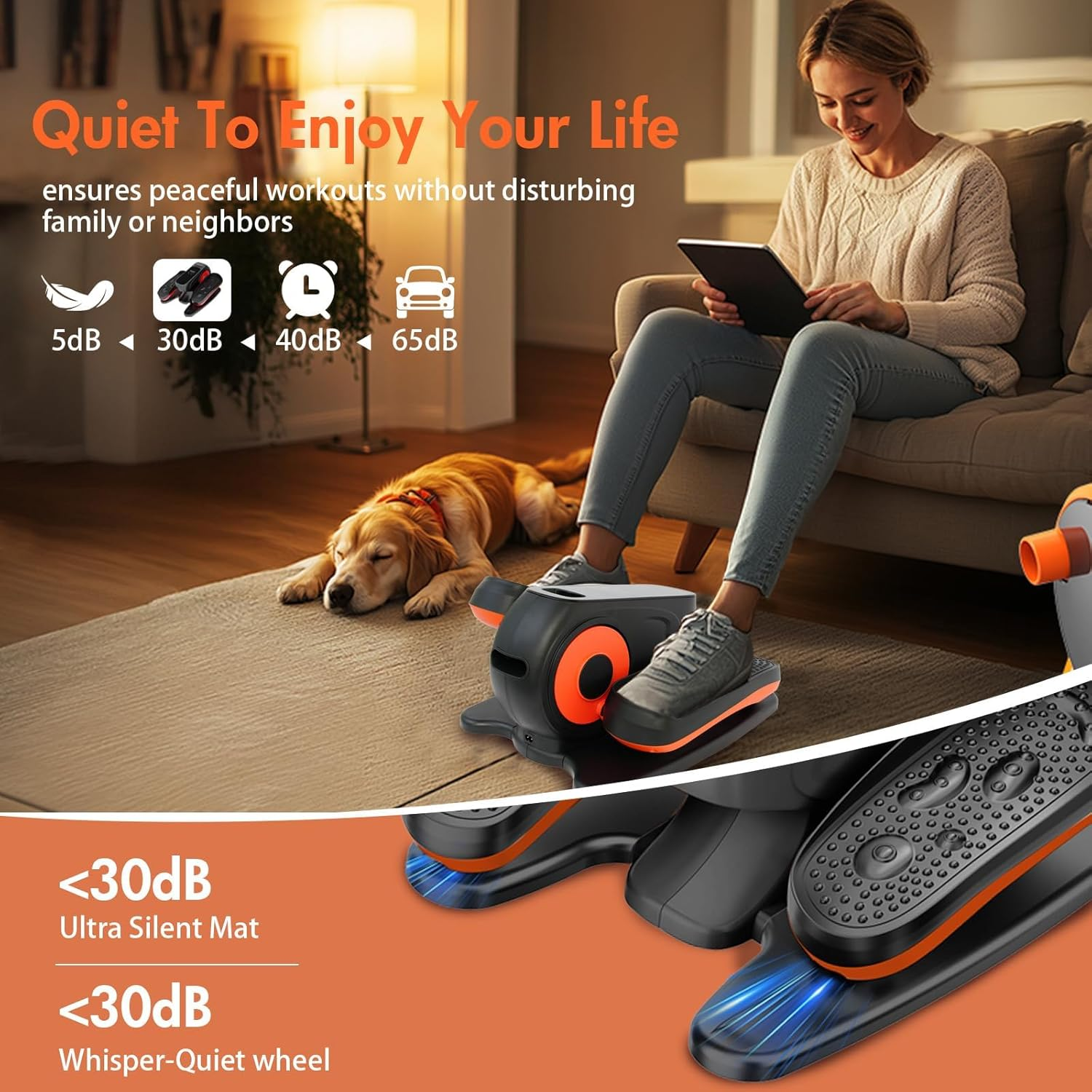 Under Desk Elliptical Machine, Electric Leg Exerciser with 15 Adjustable Settings, Compact Mini Seated Elliptical Desk Exercise Equipment, Quiet Portable Pedal Machine for Seniors