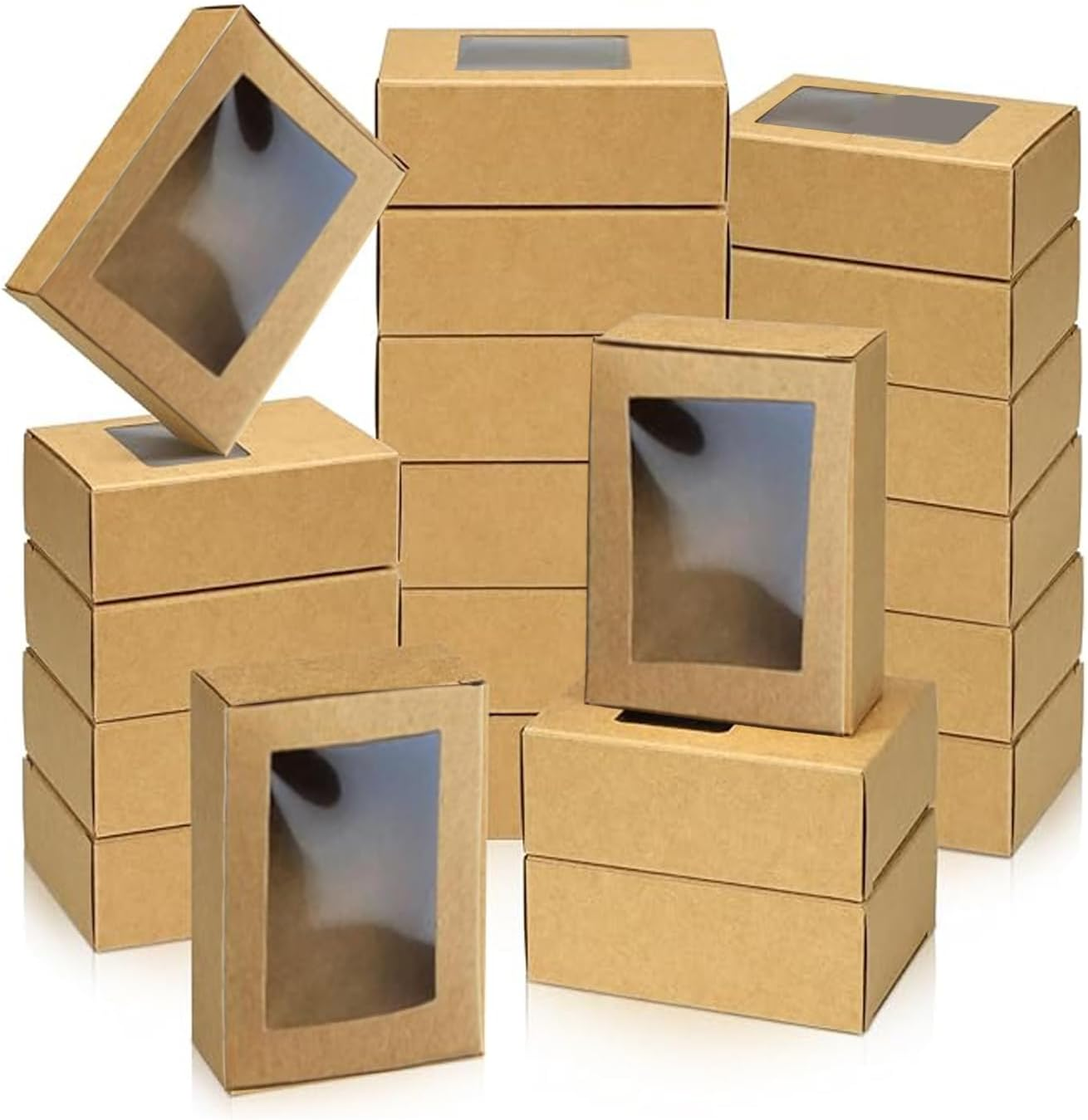 Lxcshljx 50Pcs Small Rectangle Kraft Paper Box with Transparent Windows - Brown Bakery, Treat Gift, Present Packaging for Candy, Chocolate, Jewelry image number 3