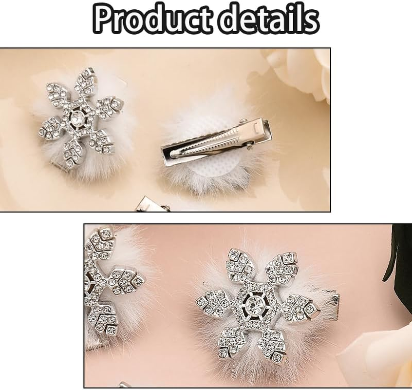 Christmas Side Hair Clips for Women Snowflake Hair Accessories for Girls Small Hair Barrettes for Fine Thin Thick Hair Xmas Fluffy Hair Clips Dance Party Hair Clip Decorative Plush Hair Clip Set 3 Pcs - Bow Side Hair Clips image number 2