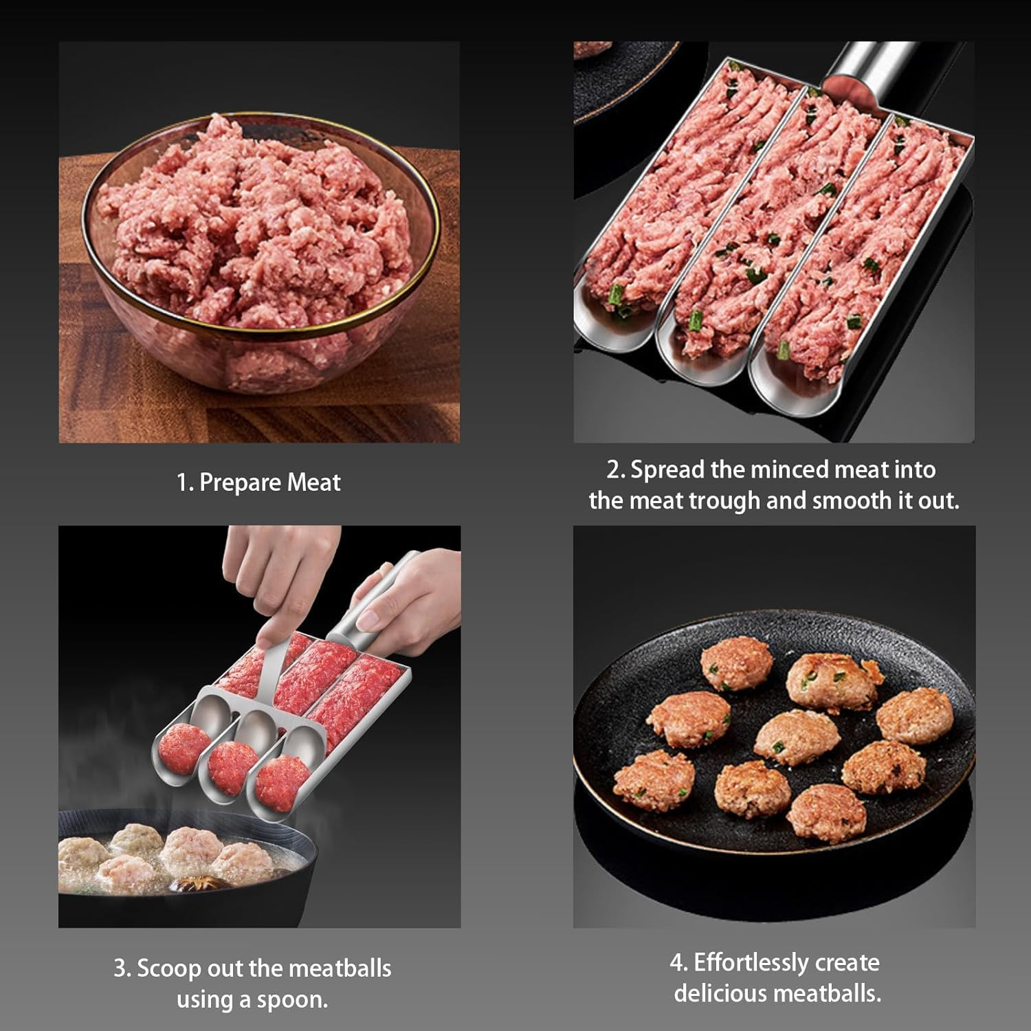 THJOPOKEEL Stainless Steel Triple Meatball Maker, Meatball Maker Tool, Spoon with Cutting, Meatball Making Mold Set, Home Cooking Tools, DIY Quick Cooking Meatballs image number 2