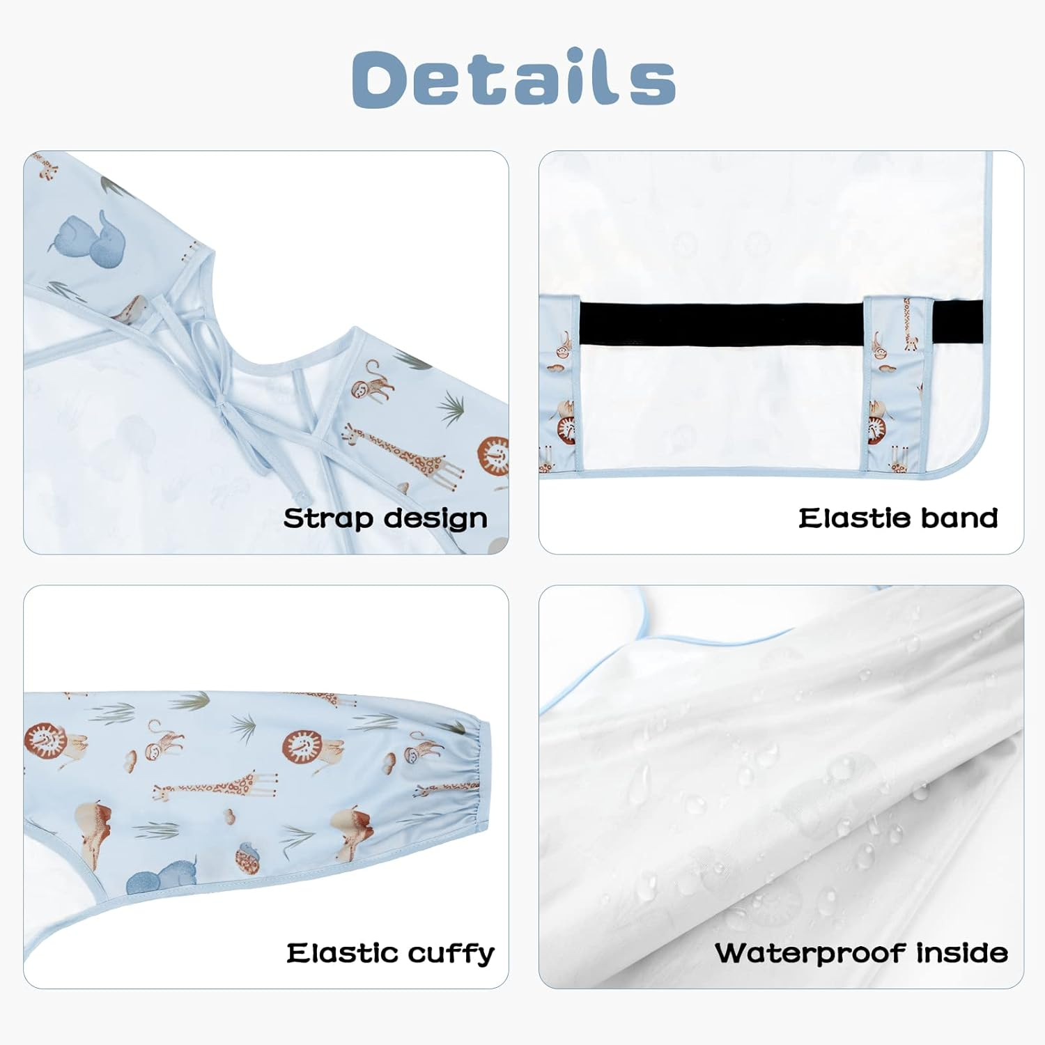 Vicloon Coverall Baby Feeding Bib, Weaning Bib Attaches to Highchair and Table, Long Sleeves Bib with Waterproof - Blue image number 2