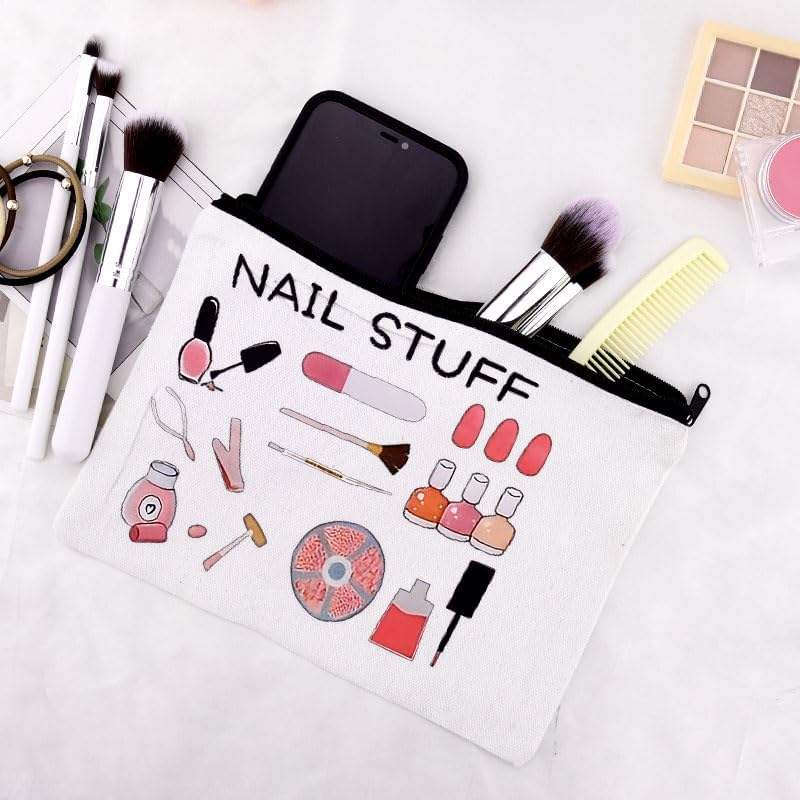 Makeup Cosmetic Bag Nail Stuff Pouch for Women Girls Christmas Birthday Gifts for Sister Niece Grandaughter Canvas Travel Bags Nail Technician Presents for Best Friends - Multicolor image number 3
