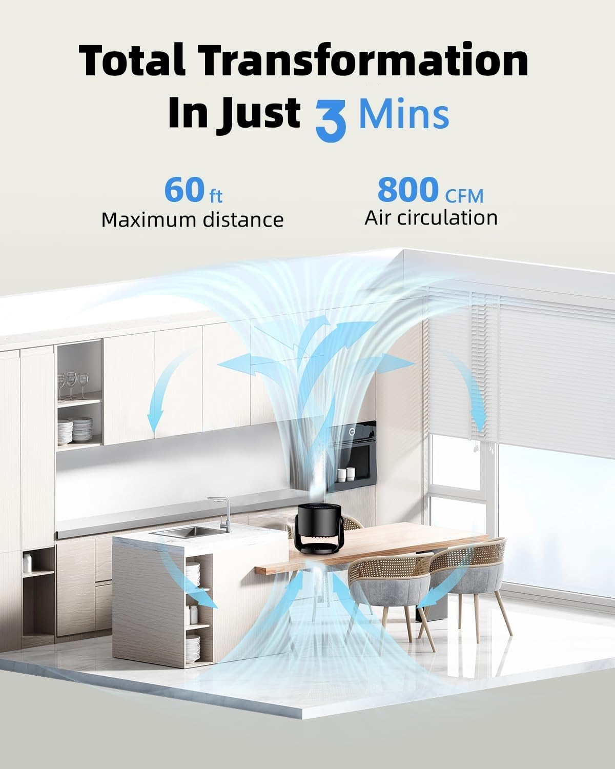 TUXOIUBA Desk Fan with Battery Operated, Turbo Table Fan for Bedroom, 4-Speed Digital Display, Low Noise, 105&deg; Adjustable Tilt, Personal Desktop Fan for Bedroom Office, Black