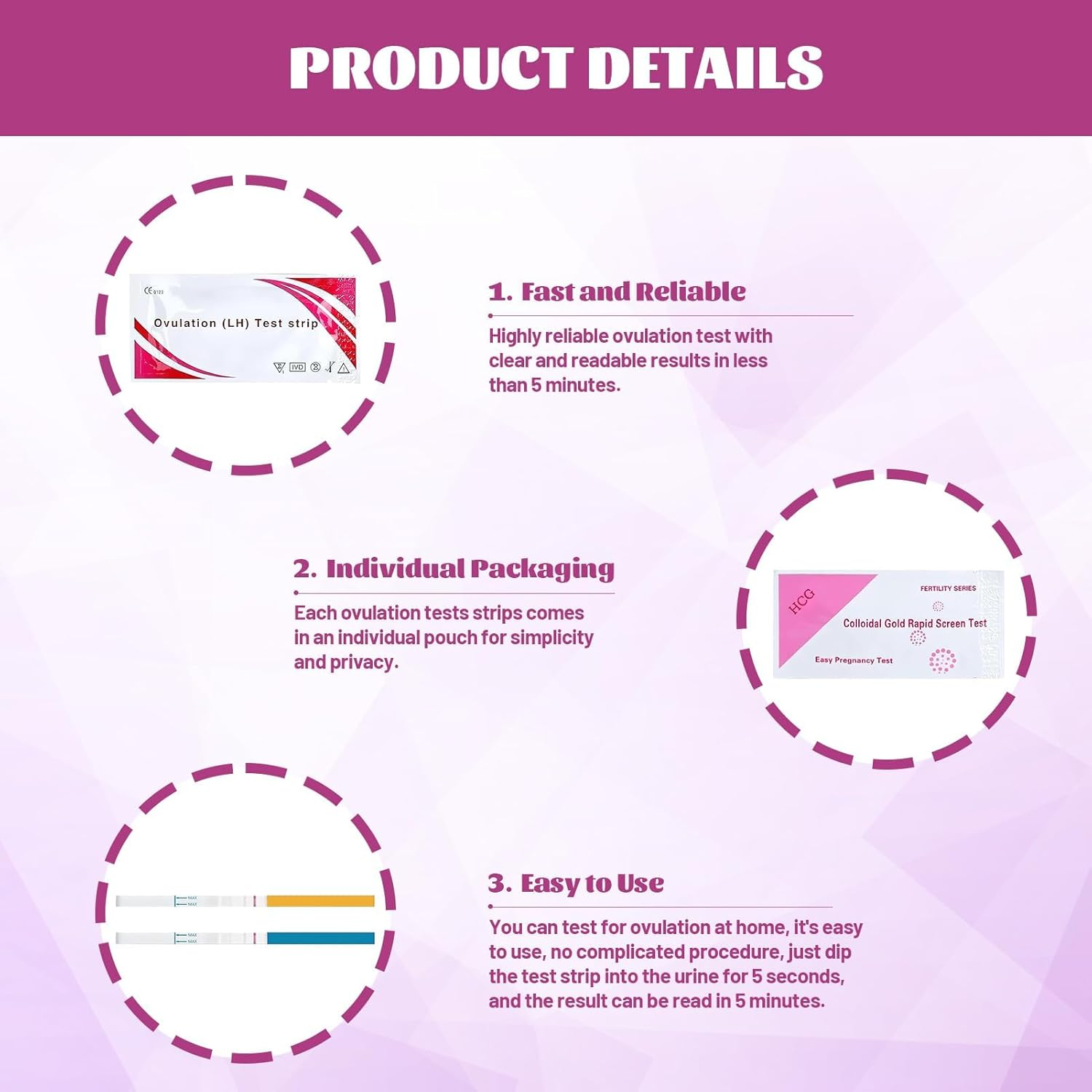 Pregnancy Test Strips, Ovulation Test Strips Kit, Ovulation Strips, 30 LH + 20 HCG, Ovulation Tracker Predictor Kit for Women, Accurately and High Sensitivity Result Ovulation Home Test Strips image number 4