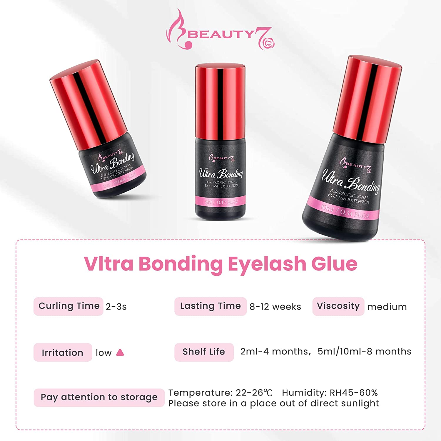 Beauty7 Professional Eyelash Extension Glue - Fast Instant 2-3S Ultra Bonding Adhesive for Semi-Permanent Lashes - 5Ml image number 6