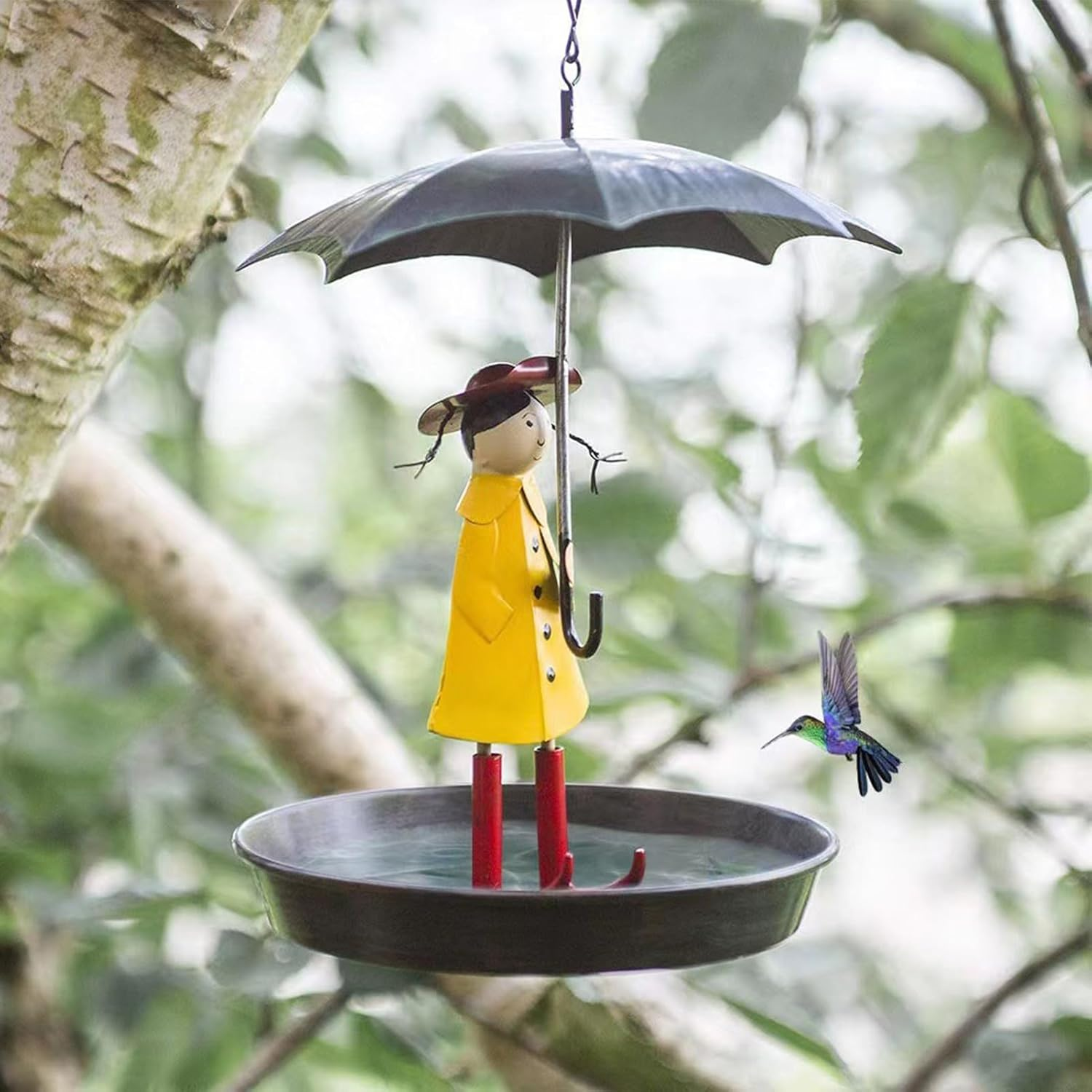 Hanging Garden Bird Feeder: Tray Plate for Girls Umbrella, Outdoor Ornaments Bowl | Wildlife Attraction Characteristic, Lovely Decorative Sculpture Pair image number 3