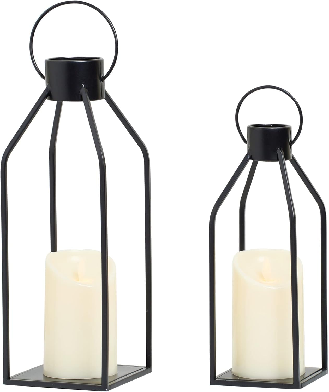 Modern Farmhouse Lantern Decor,2 Pack Black Metal Candle Lantern Front Porch Decor for Home Decor, Living Room, Fireplace, No Glass for Indoor Outdoor Decorations (Excluding Candles) (Black) image number 6