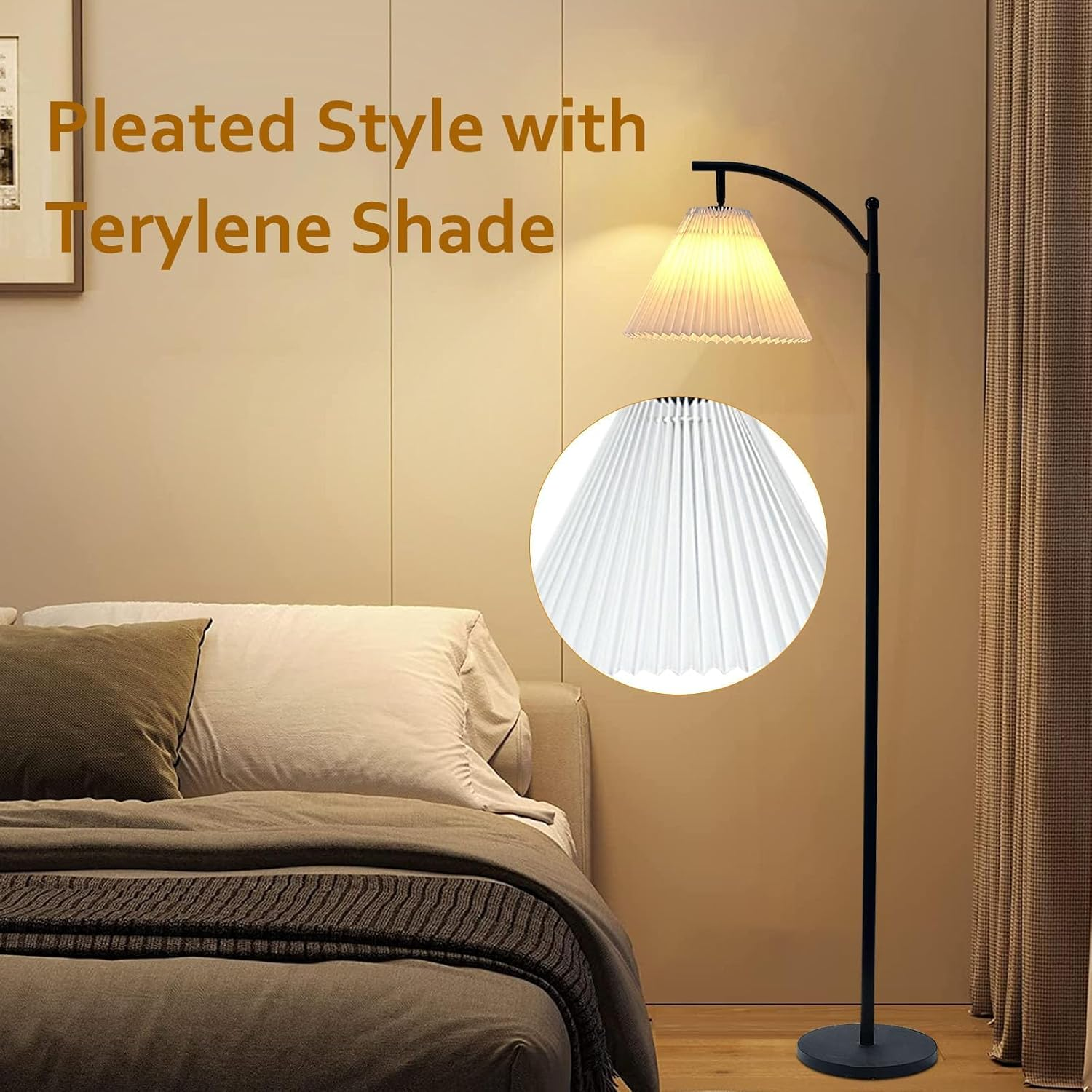 Fabric Shade Adjustable Lamp Head Modern Standing Lamp with 9W 3 Color Temperatures LED Bulb for Living Room, Reading, Office, Bedroom, Hotel image number 4