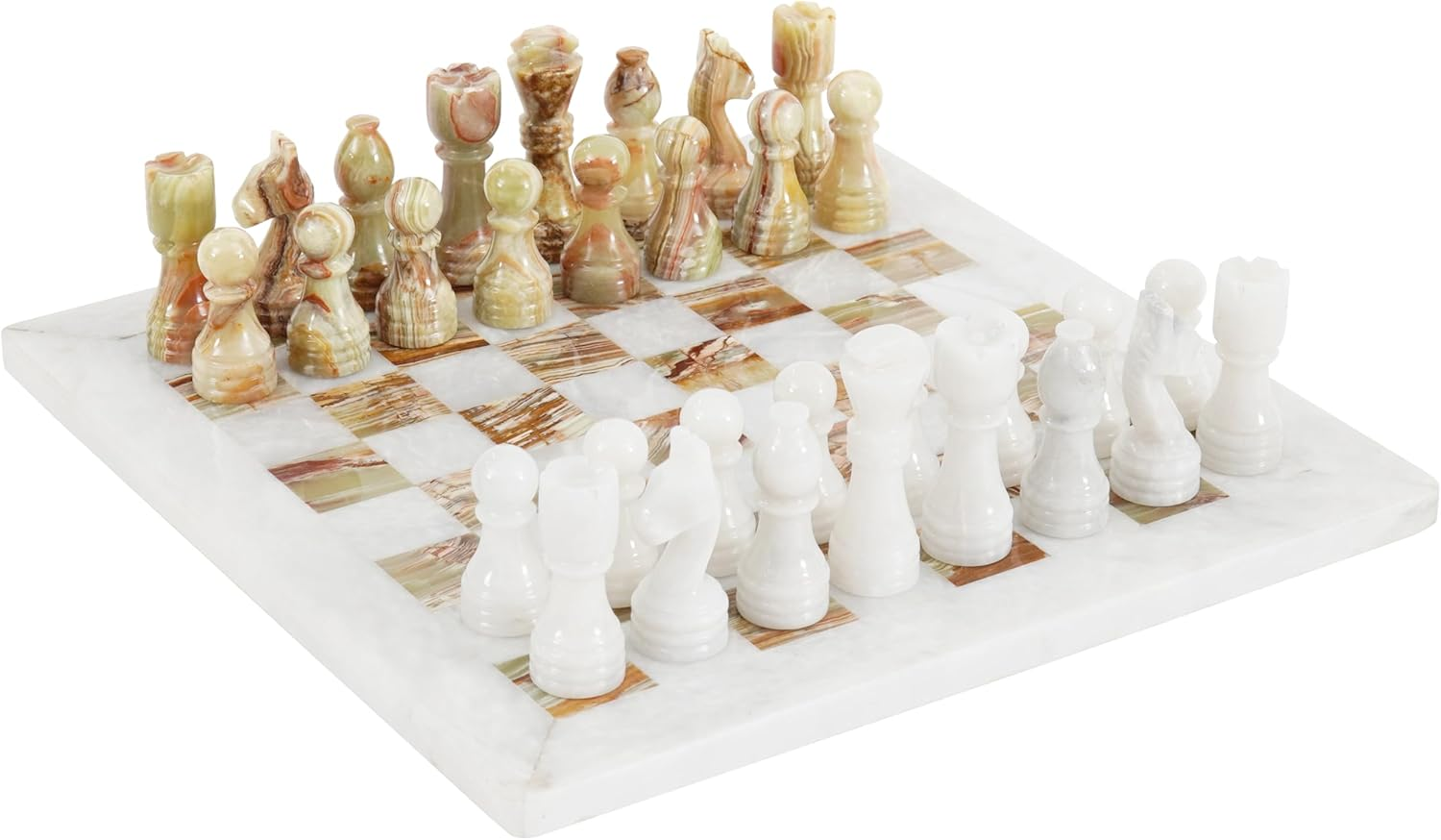 Radicaln Handmade White and Green Onyx Weighted Full Chess Game Set Staunton and Ambassador Gift Style Marble Tournament Chess Sets for Adults - Non Wooden - Non Magnetic - Not Backgammon - Non Glass image number 4