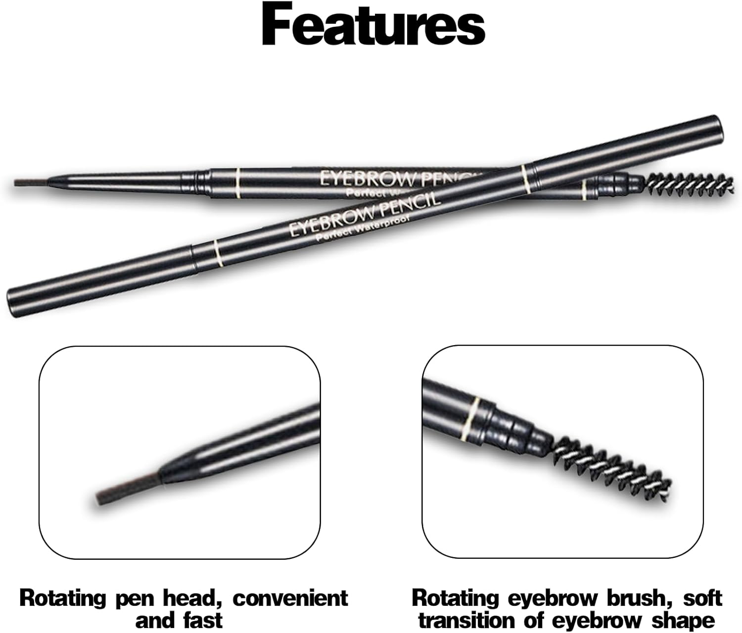 Dual-Ended Eyebrow Pencil Micro Pencil with Eyebrow Brush Sweat-Proof Ultra-Fine Pencil Tool for Shaping Defining and Filling Suitable for Beginners Makeup Artists and Beauty Enthusiasts (Black) image number 2