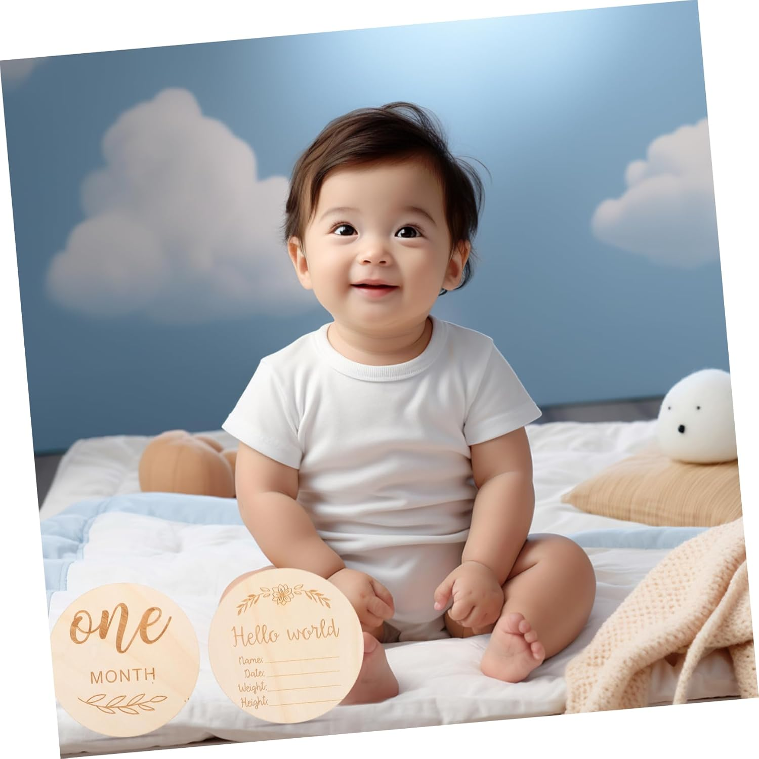Ifundom 12Pcs Double Sided Wooden Monthly Milestone Cards Newborn Photo Props Announcement Plaques for Monthly Photoshoots and Memory Keeping image number 2