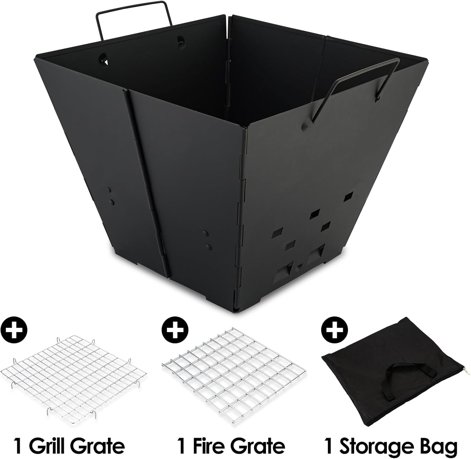 Portable Camping Fire Pit with Top Grill, 2 in 1 Small Folding Wood Burning Camping Campfire Grill with Carry Bag for Outdoor Cooking, Bonfire, Patio, Backyard image number 6