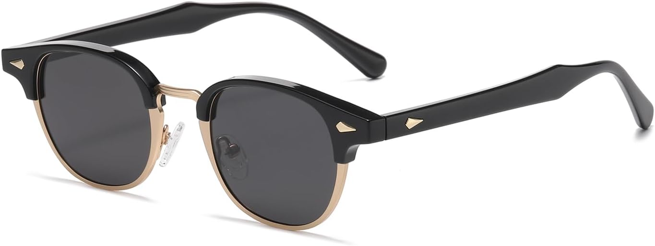 LJCZKA Polarized round Sunglasses for Men Women Retro Small Circle Semi Rimless Sun Glasses Classic Shades UV400 Protection