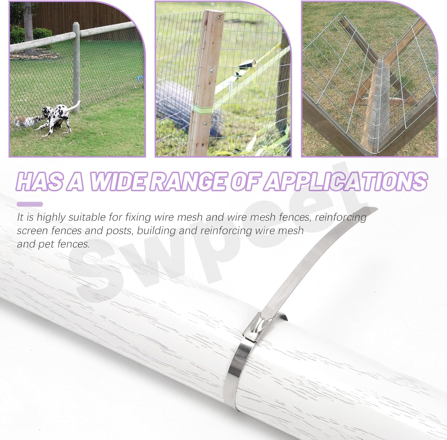 Swpeet 100Pcs 100Mm/ 3.9 Inch 304 Stainless Steel Zip Ties Assortment Kit, Multifunctional Metal Zip Ties, Heavy Duty Self-Locking Cable Ties for Machinery, Vehicles, Farms, Cables, Pipes, Fence image number 1