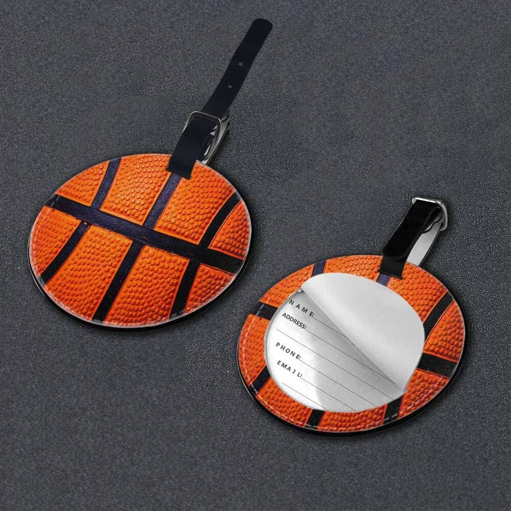 TKS MITLAN 1 Pcs Luggage Tag Basketball Skin Texture Privacy Cover ID Label Address Card for Travel Bag Suitcase Leather Luggage Tag for Women Men Girls Travel(Round)