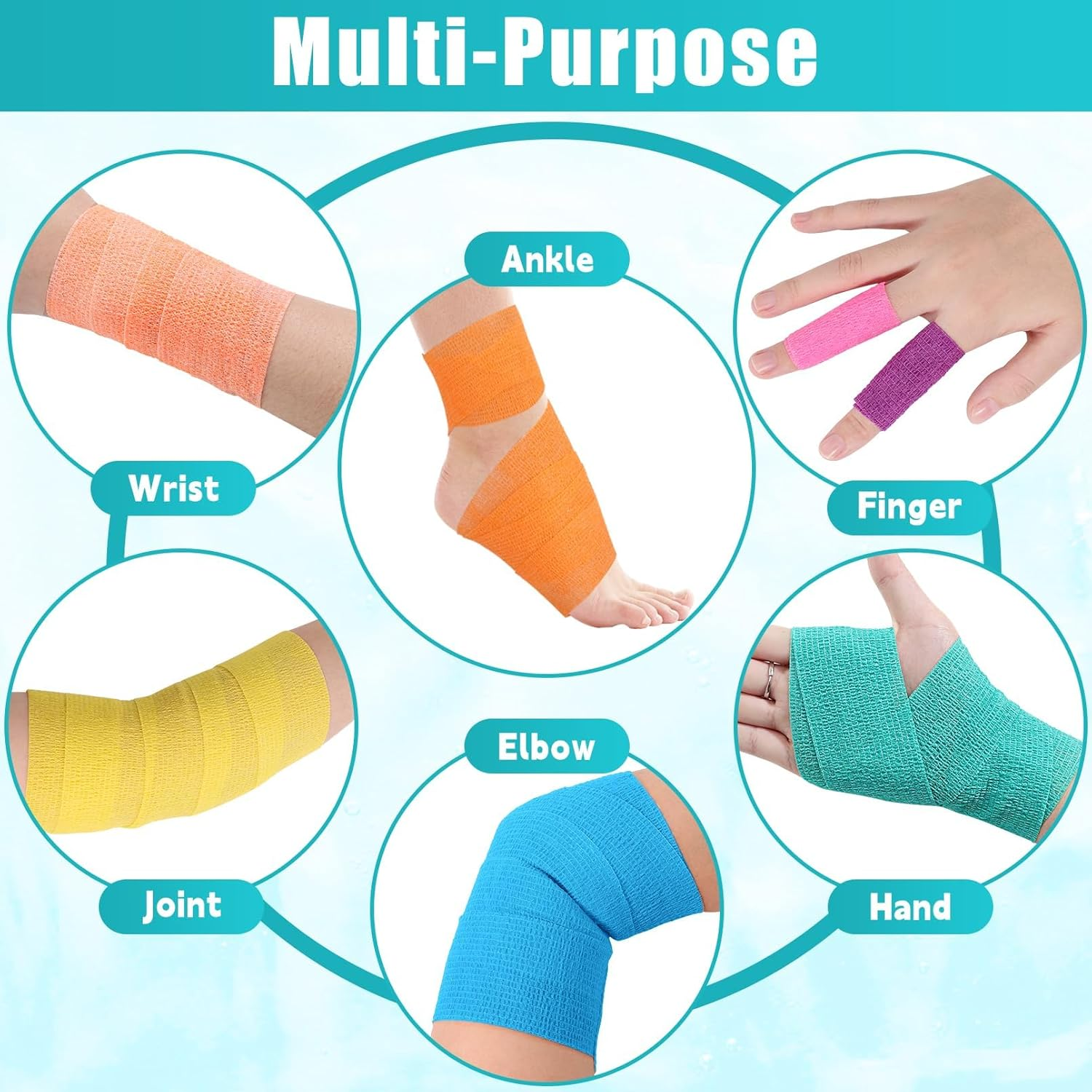 12 Pack Self Adhesive Bandage Wrap, Cohesive Wrap Bandages, Breathable Elastic Cohesive Bandage Wrap, Sports Tape for Wrist Ankle Swelling(Each 5 * 450Cm, 12 Color Random) image number 2