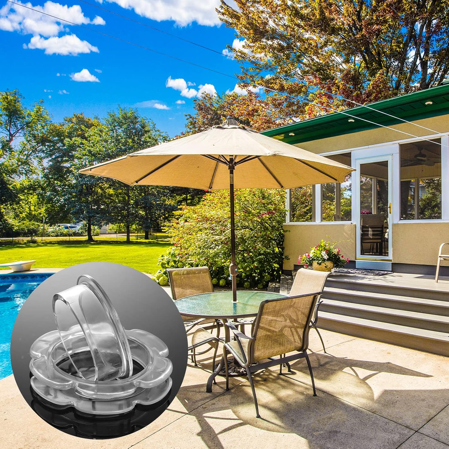 AIEX 2Pcs Patio Table Umbrella Hole Ring, Silicone Umbrella Table Plug Flower Shape Patio Table Umbrella Parasol Hole Ring for 2 Inch Table Hole (Clear) image number 4