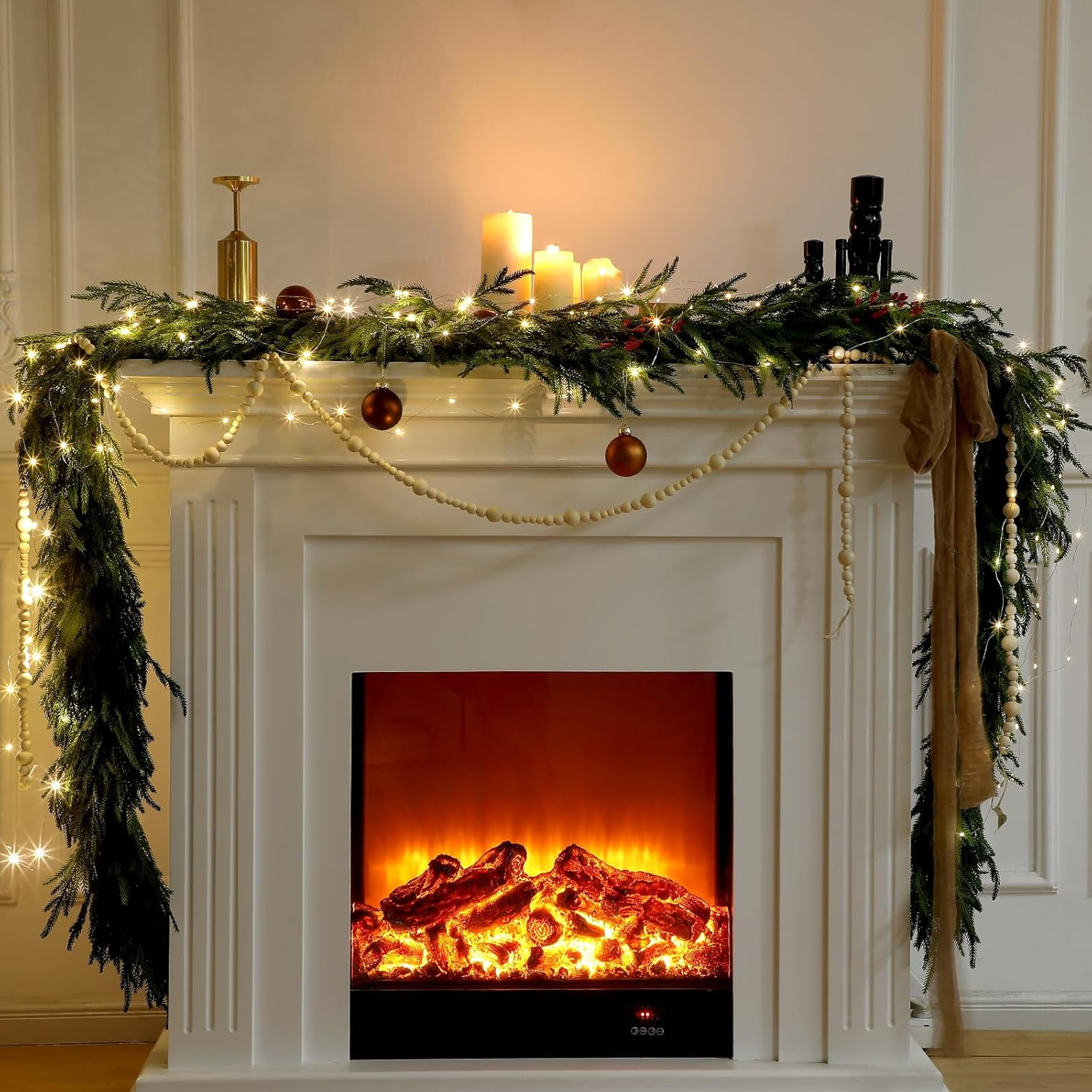 Jutom 9 Feet Christmas Deluxe Norfolk Pine Garlands Realistic Norfolk Pine Faux Greenery Garlands for Holiday Mantle Table Indoor Outdoor Wedding Christmas Decor(2 Pcs) image number 2