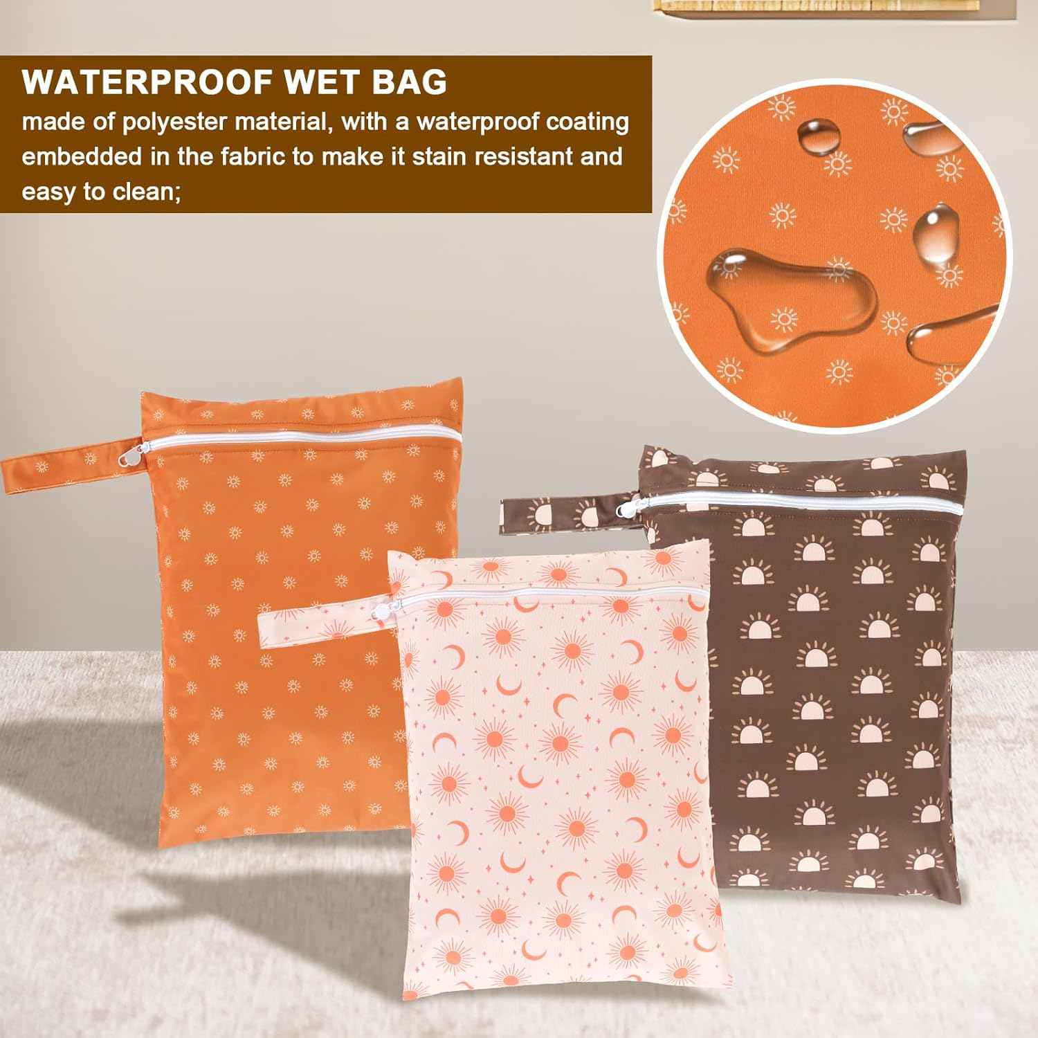 3Pcs Wet Bags with Zipper Closure Waterproof Wet Storage Bag Reusable Wet Clothes Bag Portable Bathing Suit Bags Large Capacity Wet Dry Bag for Swimsuits Baby Diapers Beach Pool (Style3) image number 4