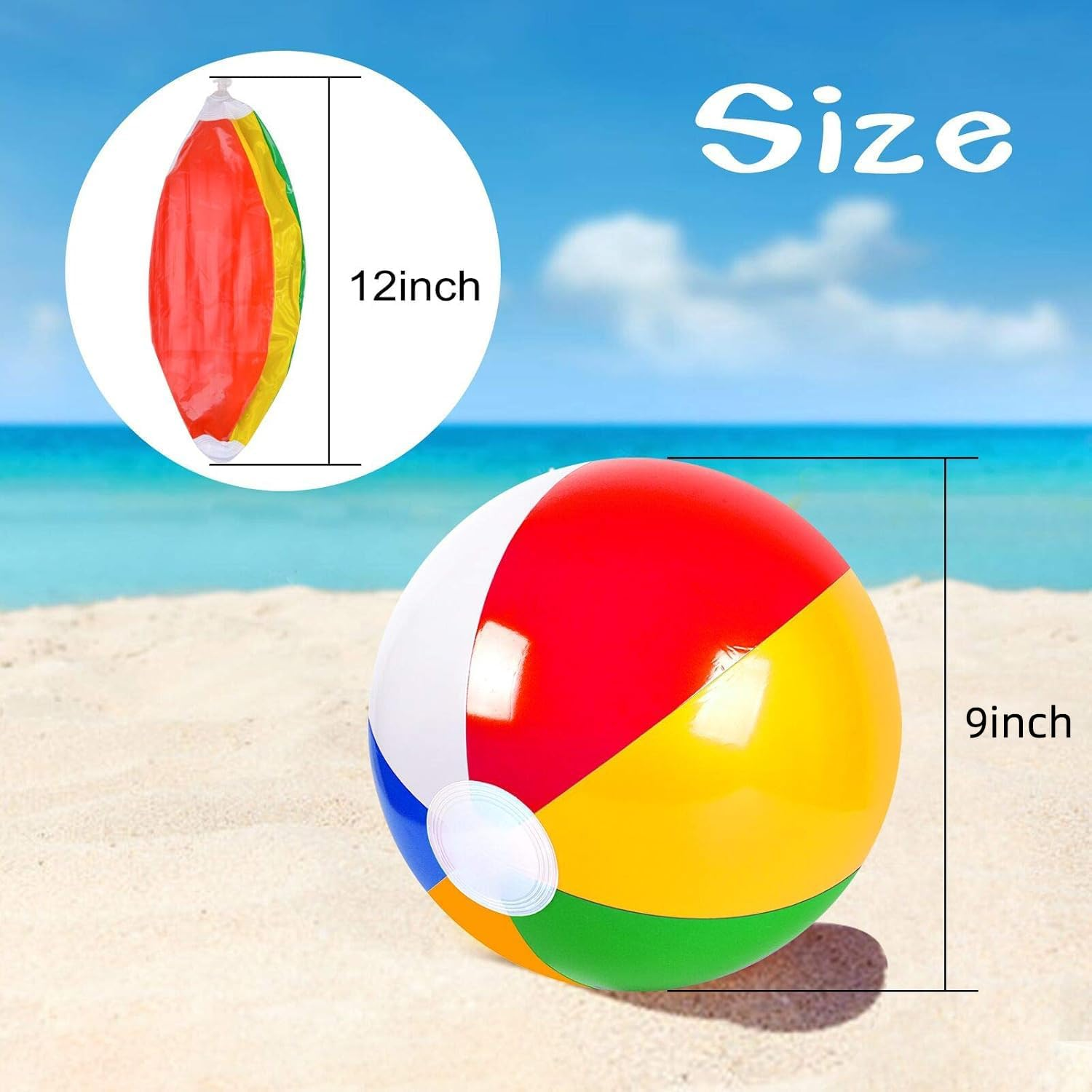 Coopay 30/60 Pack Inflatable Beach Balls Classic Rainbow Swimming Pool Ball Birthday Beach Party Decoration Summer Water Games Gifts 8 to 12 Inches from Inflated to Deflated image number 3
