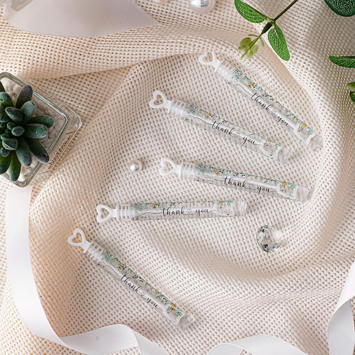 Hollowfly 120 Pcs Weddings Day Bubble Wand Bulk Goodie Bags Stuffers Mini for Weddings Birthday Party Supplies Prize, Bubble Liquid Included (Eucalyptus)