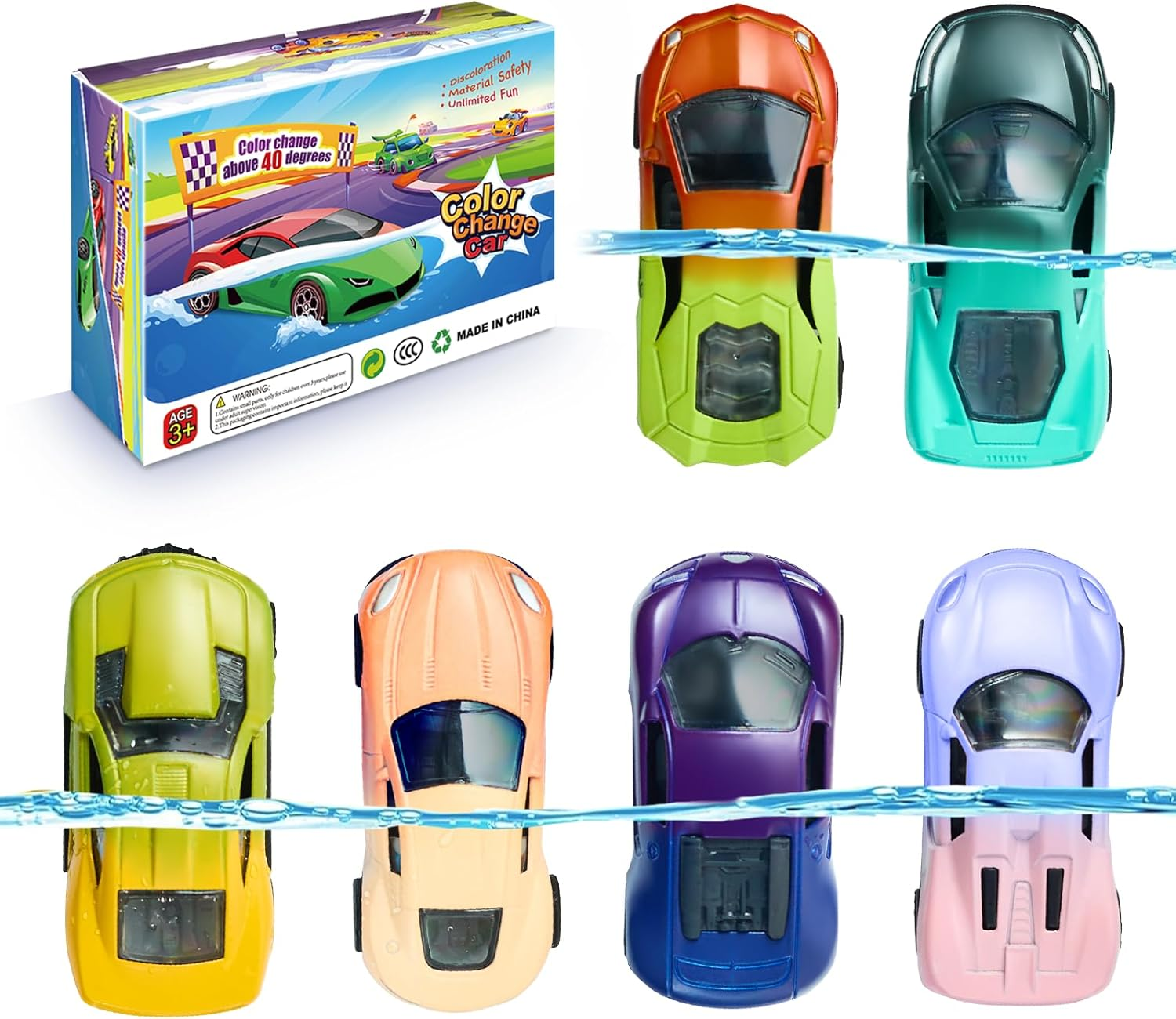 Color Change Pull Back Car Toy - 6Pcs Alloy Vehicle Toys,Magical Transformation in Warm Water,Bathtub Water Table Toy for Easter Fillers,Goodie Bags Fillers,Themed Party,Carnival Prize for Kids 3+ image number 4