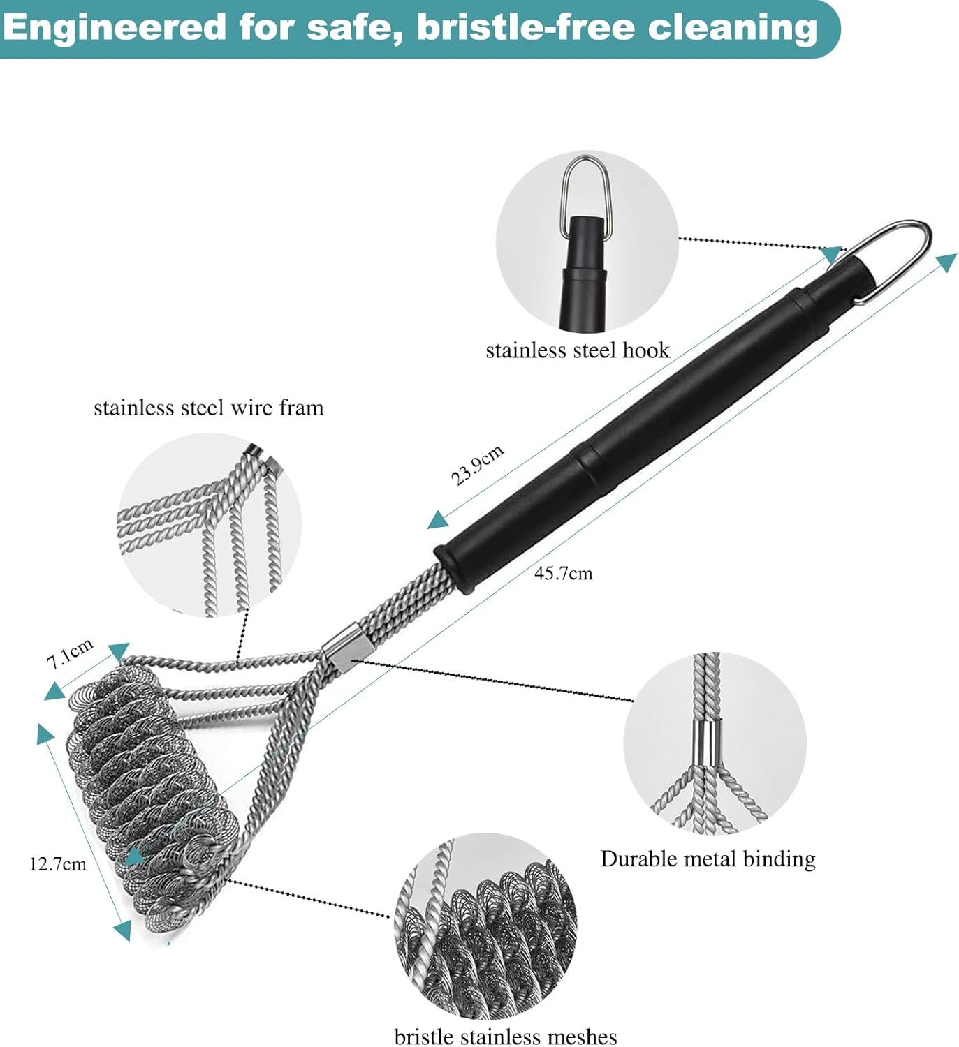 BBQ Grill Brush Set of 2, 18-Inch BBQ Accessories, Safe Bristle-Free BBQ Cleaning Brush, 100% Rust-Proof Stainless Steel - Grill Cleaner for Gas, Charcoal, Smoker, Porcelain Grills image number 5