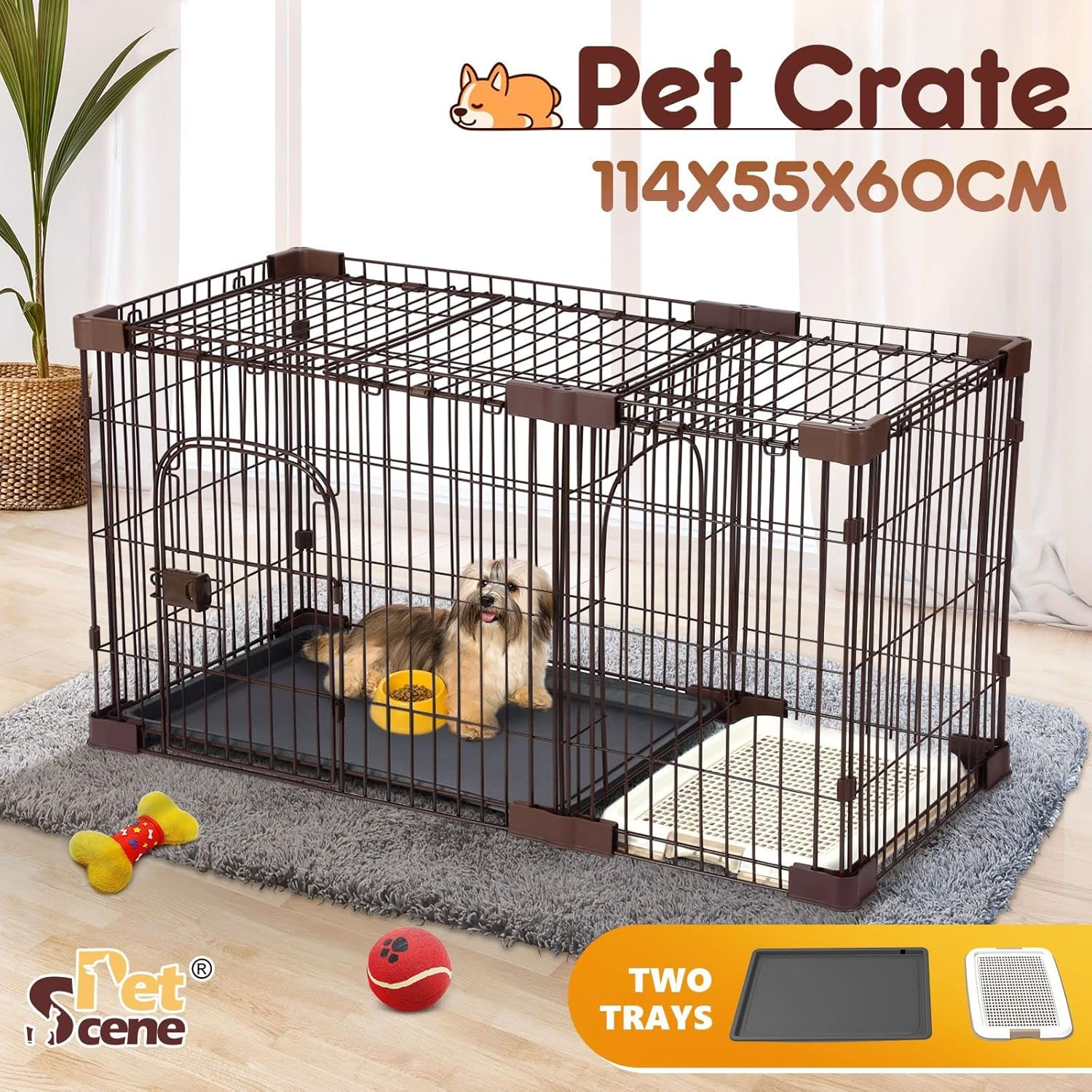 Petscene Cat Cage Dog Crate Pet Wired House Kennel Enclosure with Toilet Tray L Size image number 1