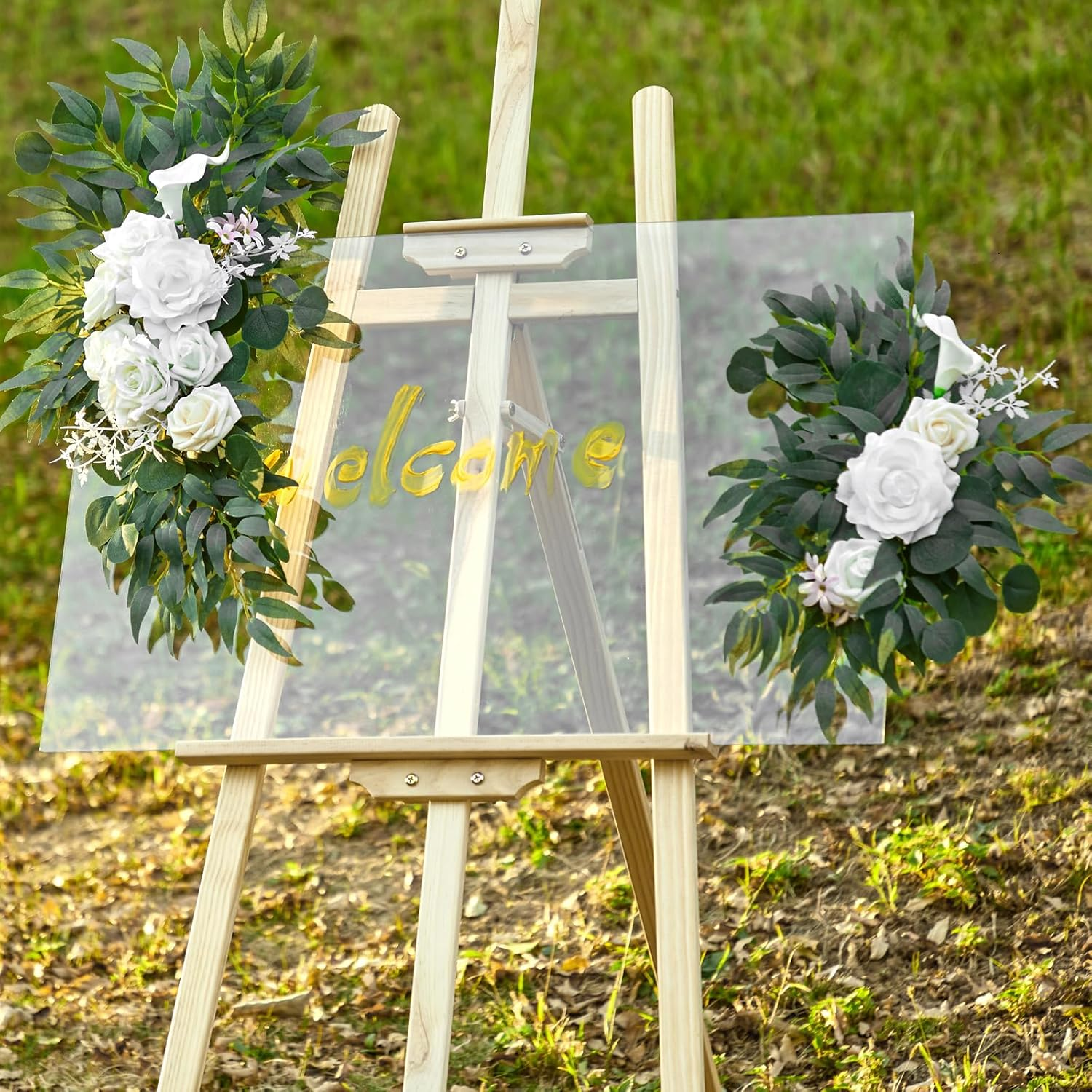 Aitnwoy Artificial Wedding Arch Flowers Kit 2 Pcs Dust Rose Flowers Silk Peony Floral Swag Welcome Sign for Wedding Ceremony Party Home Garland Decor - Blue image number 5