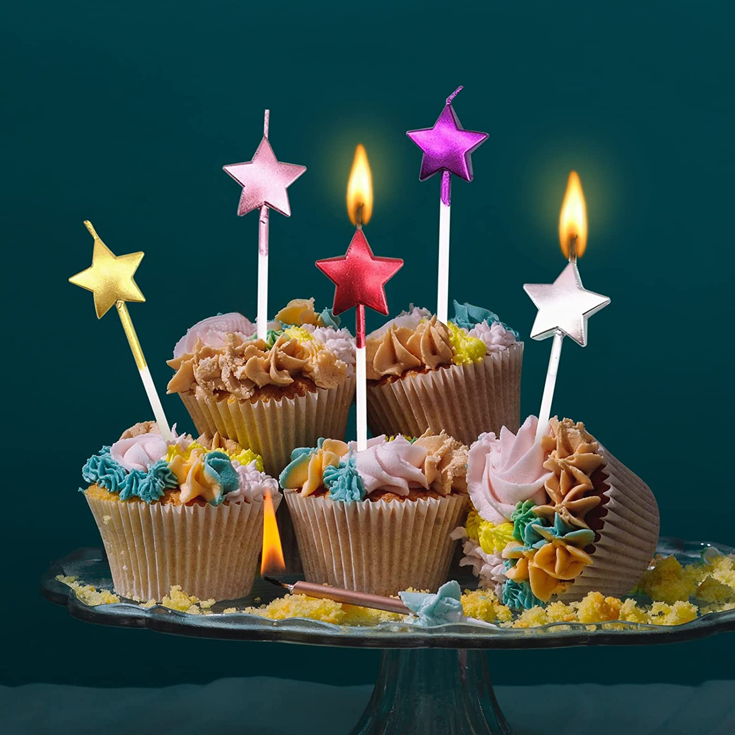 10 Cute Heart Shaped and Star Birthday Candles Multi Color Cake Candle Toppers for Party Wedding Cake Decoration Supplies Cute Birthday Decorations (Classic, Heart Star) image number 3