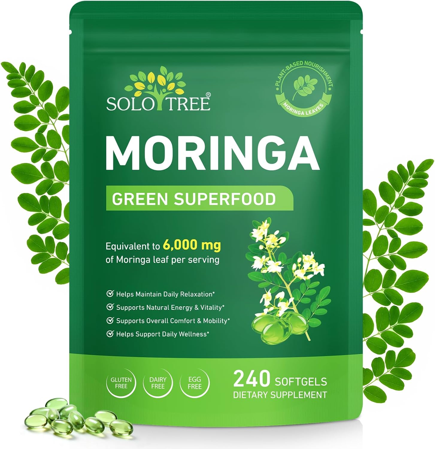 Moringa Softgels 6000Mg Equivalent | Plant-Based Moringa Leaf Extract | Gluten-Free, Dairy-Free, Egg-Free | Made for Daily Use | 240 Count image number 5
