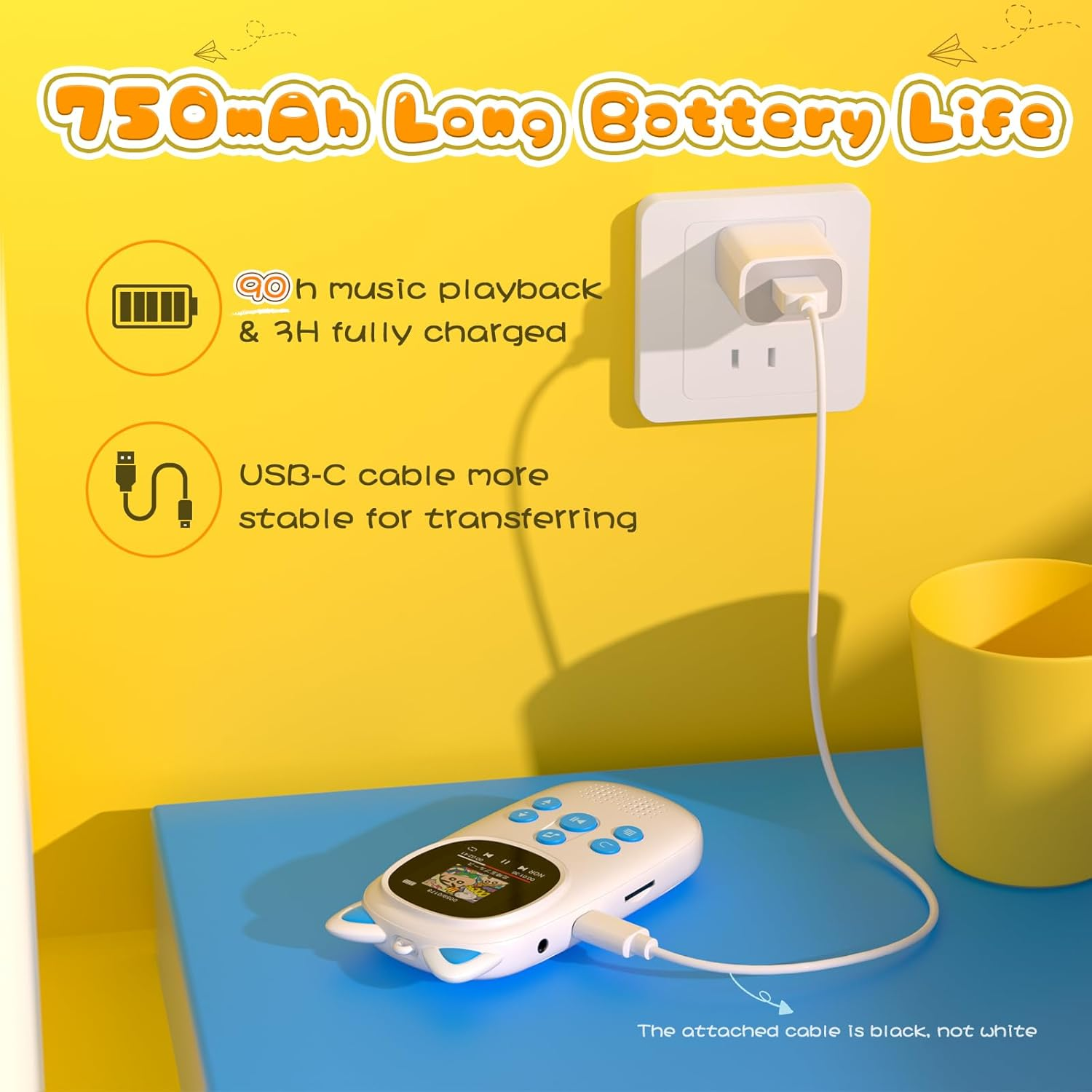 32GB MP3 Player with Bluetooth 5.0, Oilsky 750Mah Kids Music Player with Speaker, Portable Sports Digital Audio Players with FM Radio, Voice Recorder, Pedometer, up to 128GB - Earphones Included image number 6