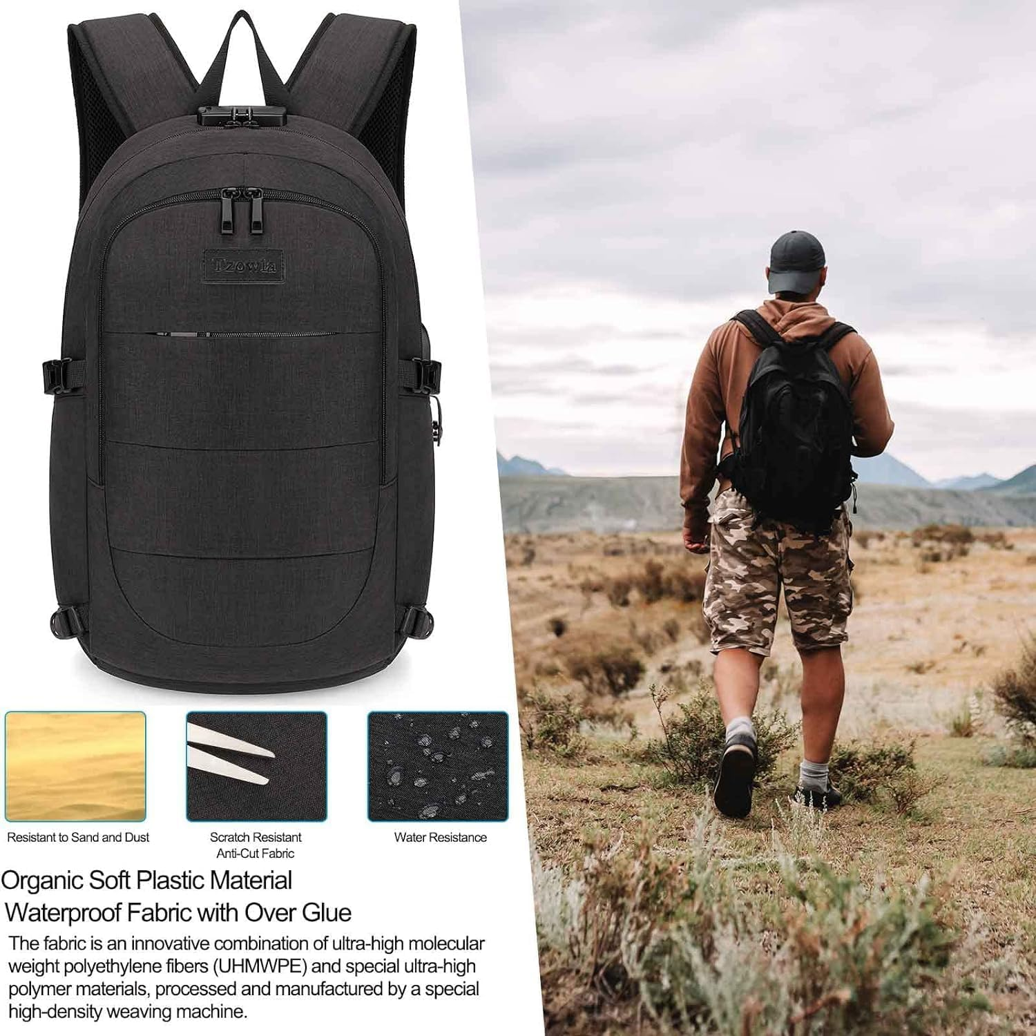 Tzowla Travel Laptop Backpack,Durable Water Resistant Anti-Theft 30-50L Extra Large 15.6-17.3 Inch with USB Charging Port and Lock Fit Computer Business Bookbag for Women Men College School Gift image number 6