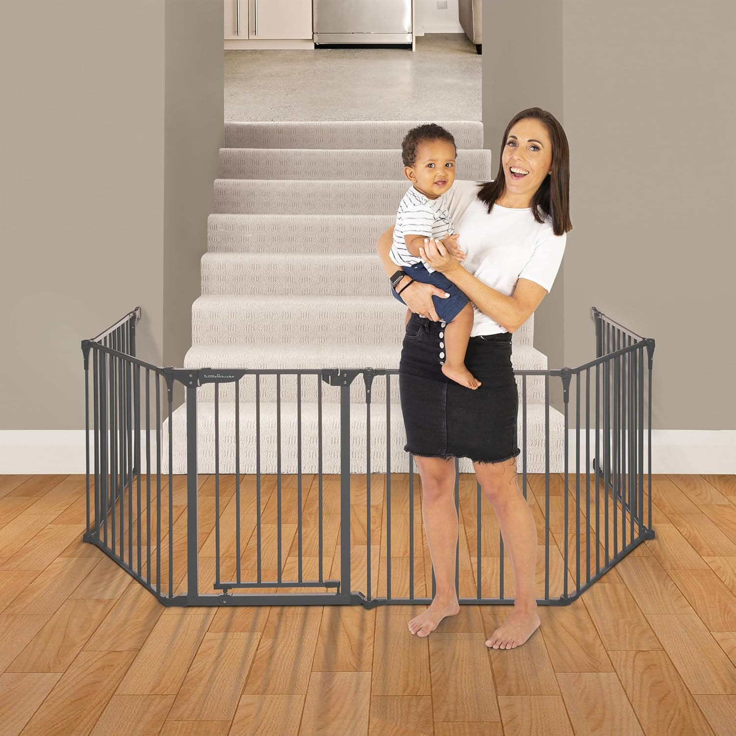 Little Chicks Oxford 3-In-1 Play Yard, Baby Gate, and Fireplace Fence - 151 Inch Extra Wide Baby Gate Barrier - Toddler Playpen - Black image number 4