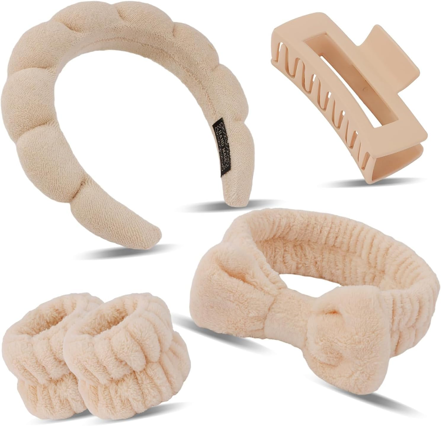 Blue Spa Headband and Wristband Set for Skincare, Prevent Water Slipping and Keep Hair Away with 2 Styles (Blue) - Geiwogwc