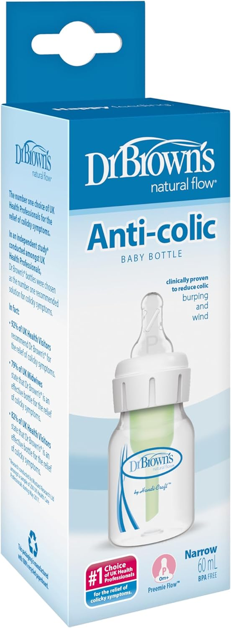 Dr. Brown'S Narrow Neck Feeding Bottle Options with Preemie Teat 2 Pack, 60 Ml