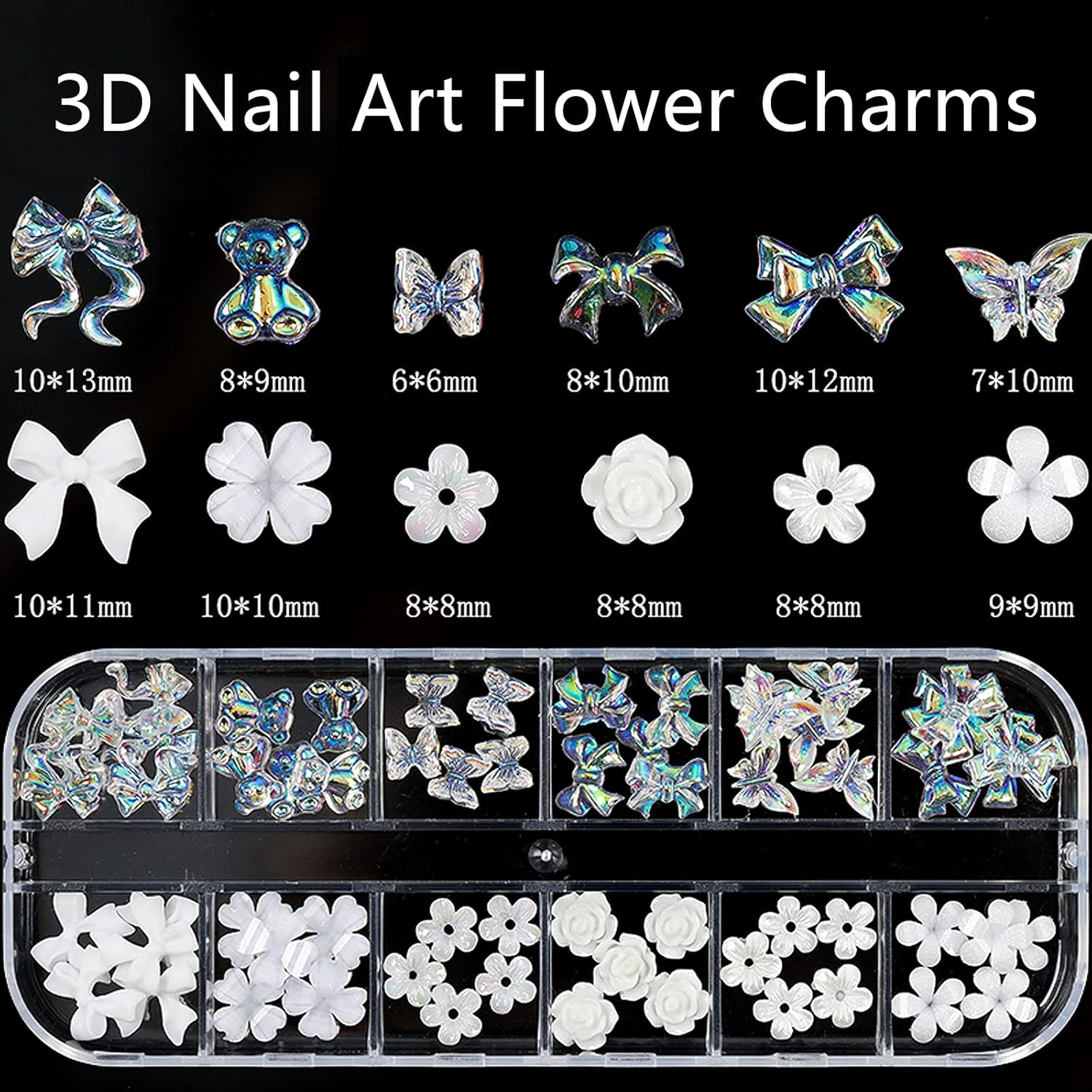 NAFIGO 3D Acrylic Butterfly Flowers Bear Nail Charms Art 3D, AB Crystal Rhinestones Multi Shapes Pearl Gold Metal Art, Decal Jewelry Accessories DIY Crafting, 2 Piece Set image number 6