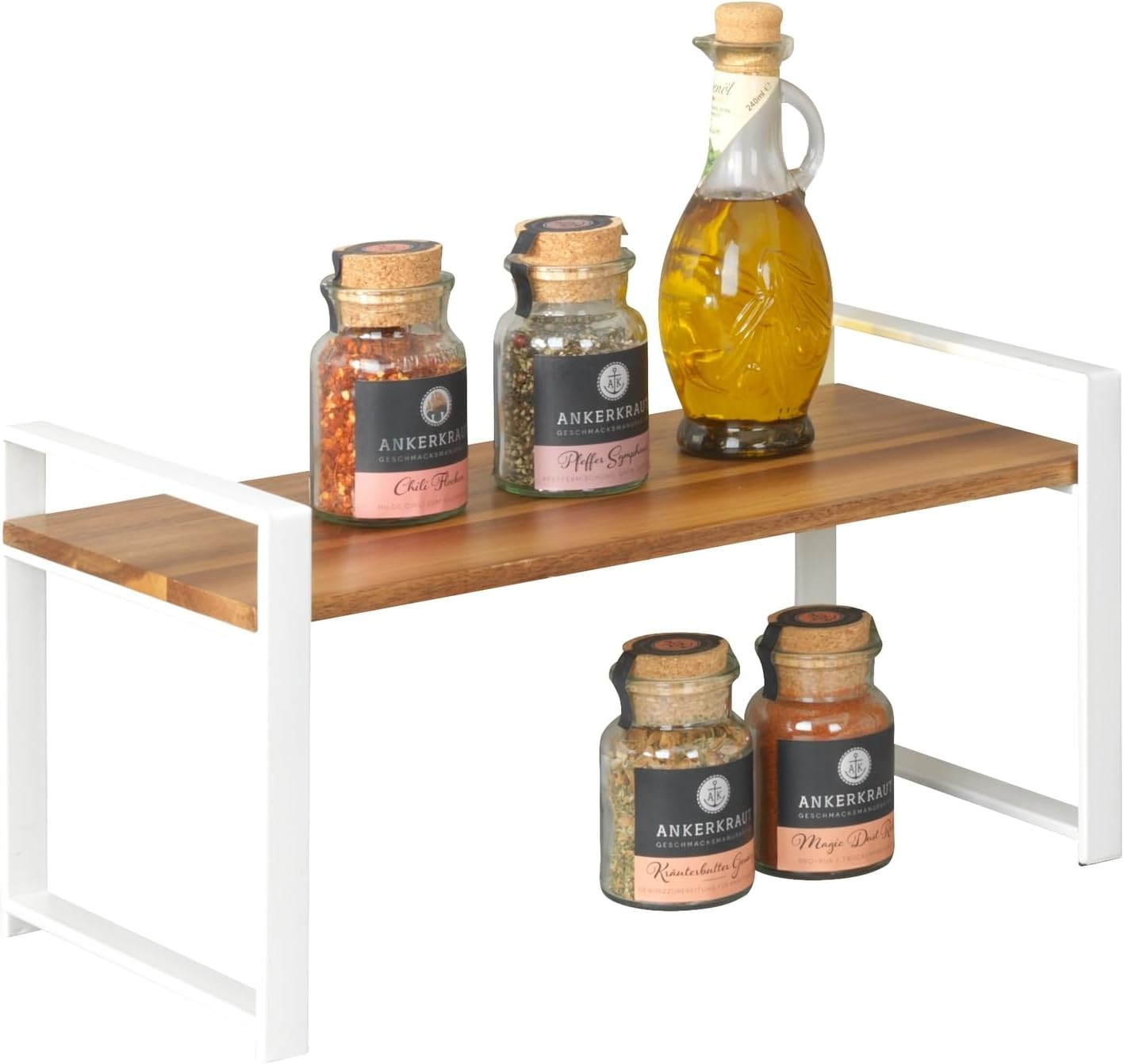 WENKO Louisa Kitchen Shelf Small Kitchen Shelf for Worktop, Acacia Wood and Metal, Creates More Storage Space in the Kitchen, 40 X 20 X 20 Cm, White image number 1