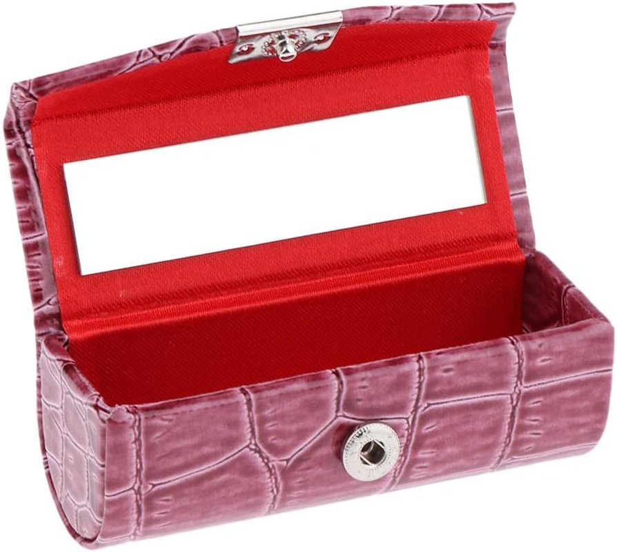 Koolsoo Leather Lipstick Case Holder Storage Box with Mirror for Purse, White